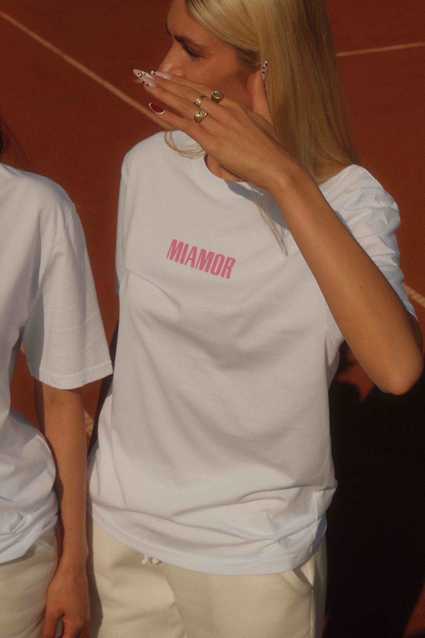Miamor unisex T-shirt wit - roze