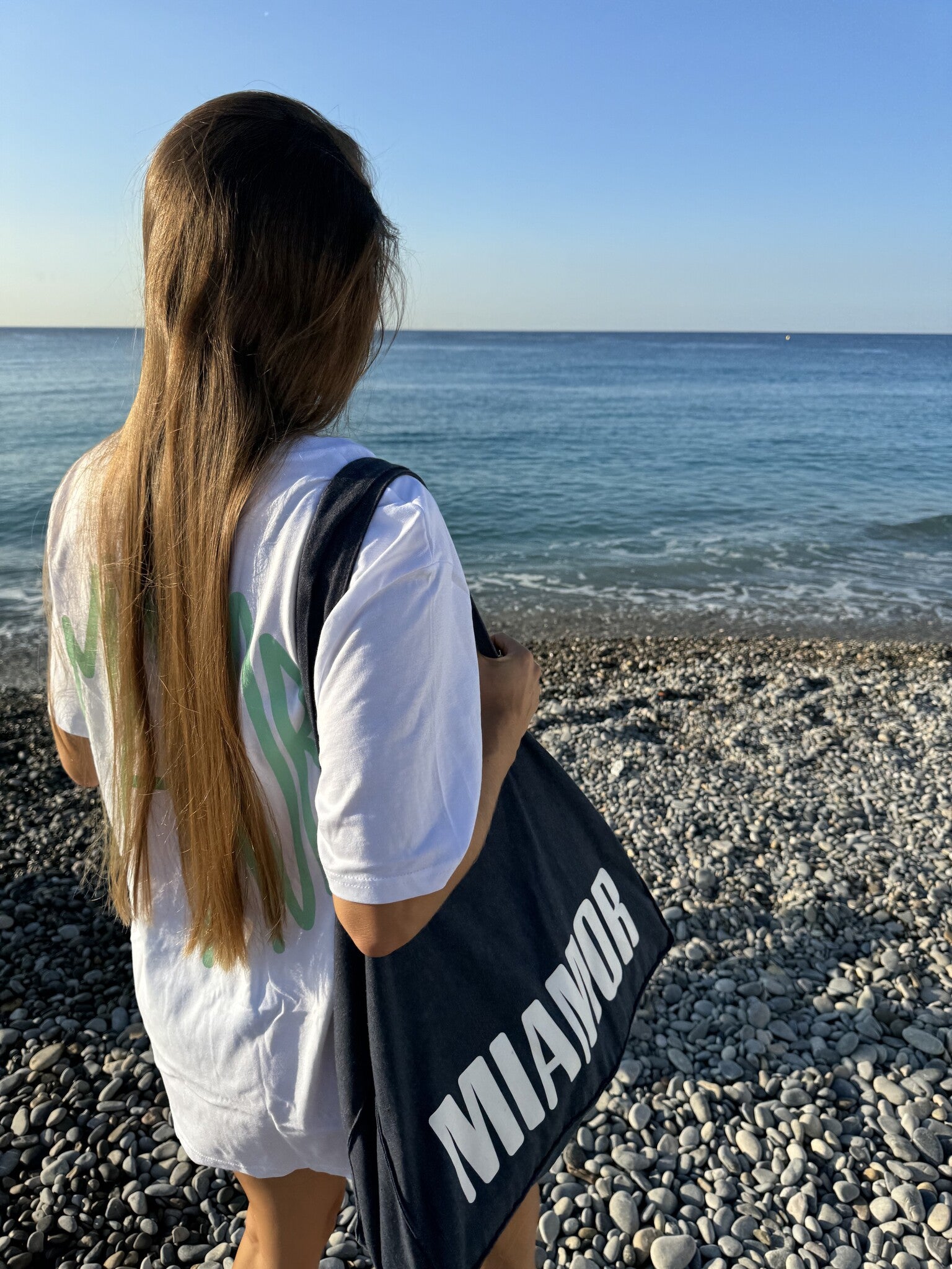 Miamor tote bag XL jeans - wit logo