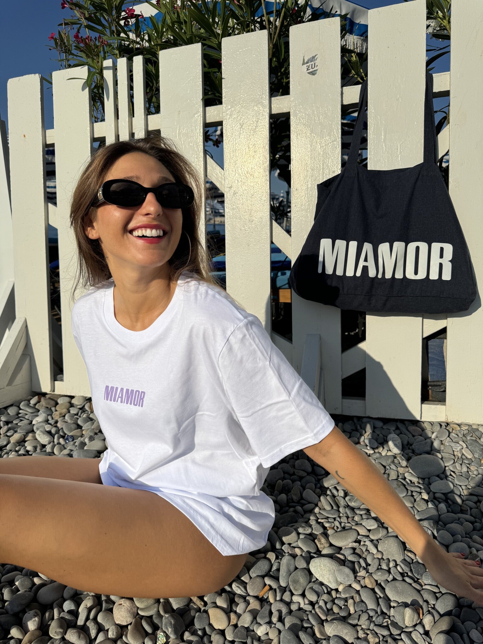 Miamor tote bag XL jeans - wit logo