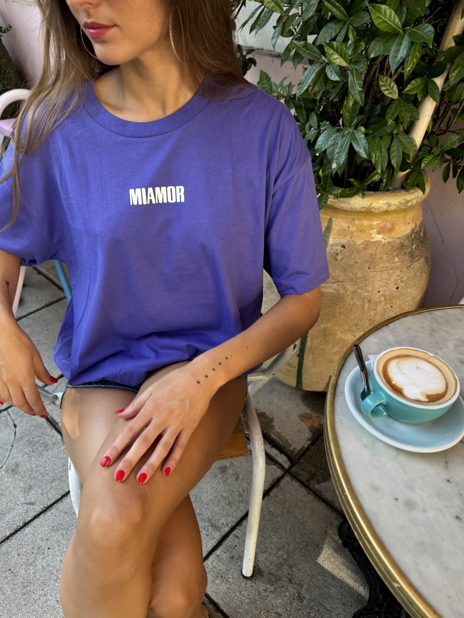 Miamor box tee paars - wit