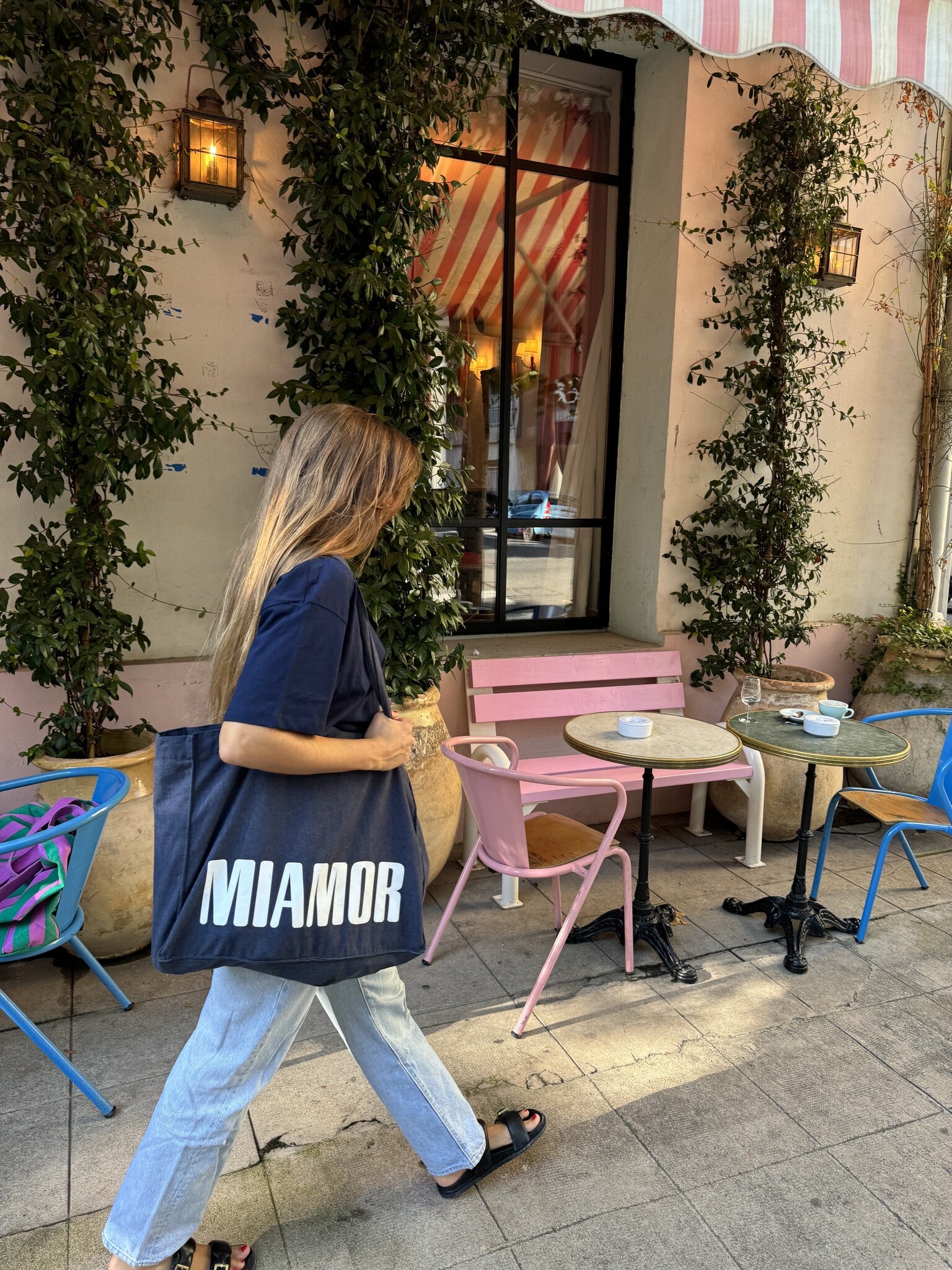 Miamor tote bag XL jeans - wit logo