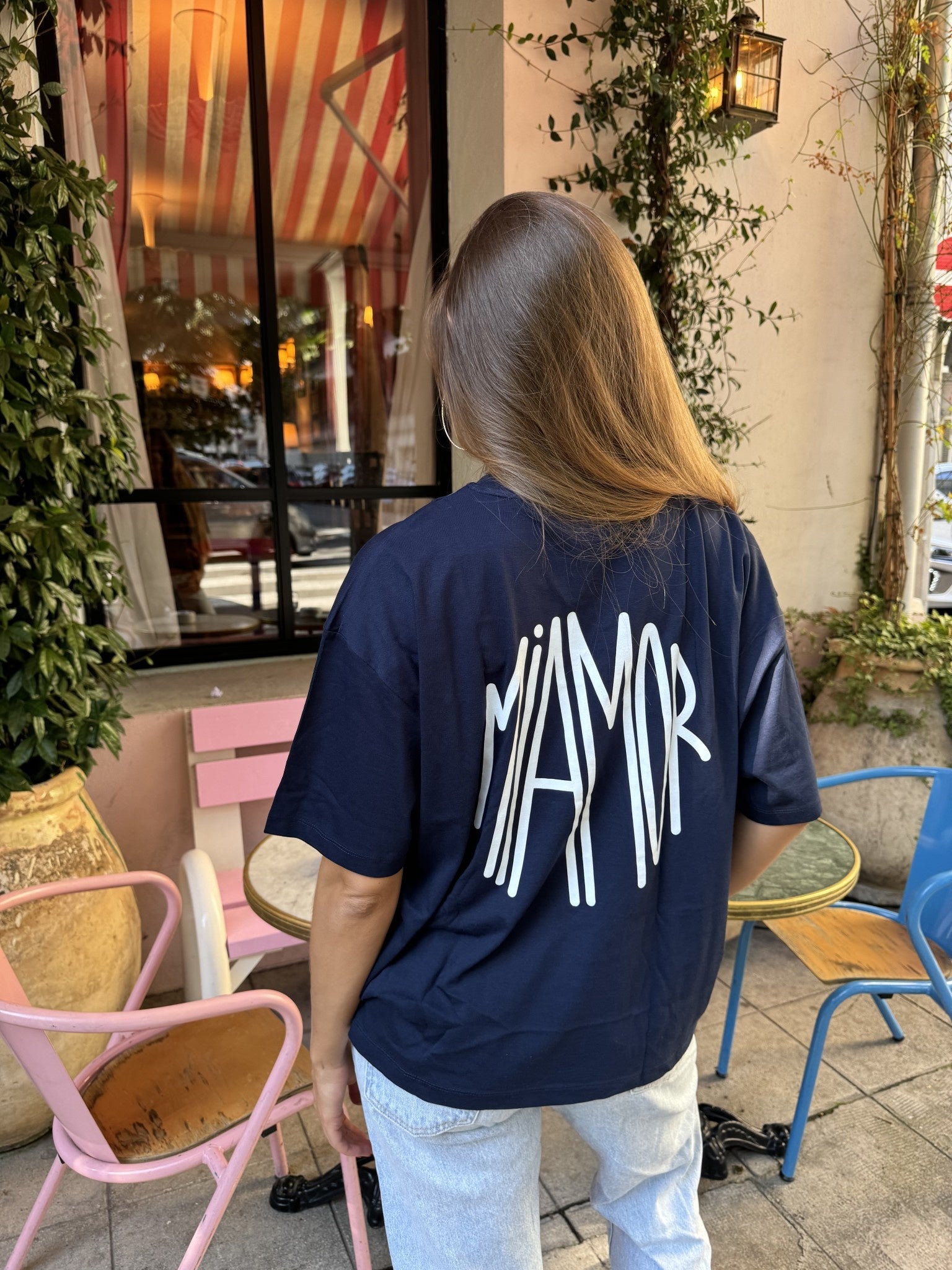 Miamor box tee marineblauw - wit