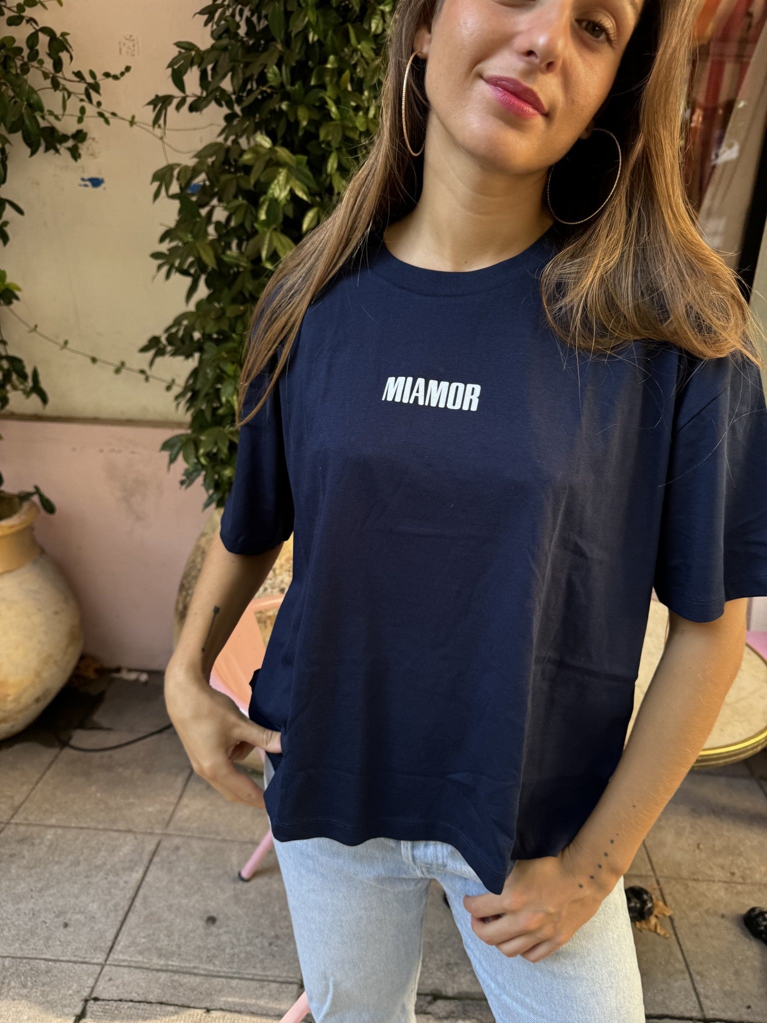 Miamor box tee marineblauw - wit