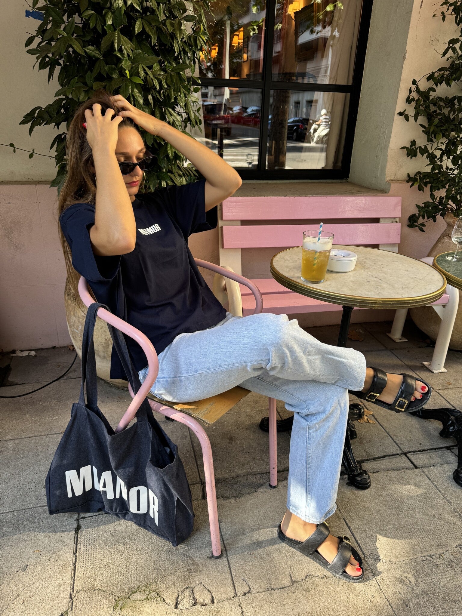 Miamor tote bag XL jeans - wit logo