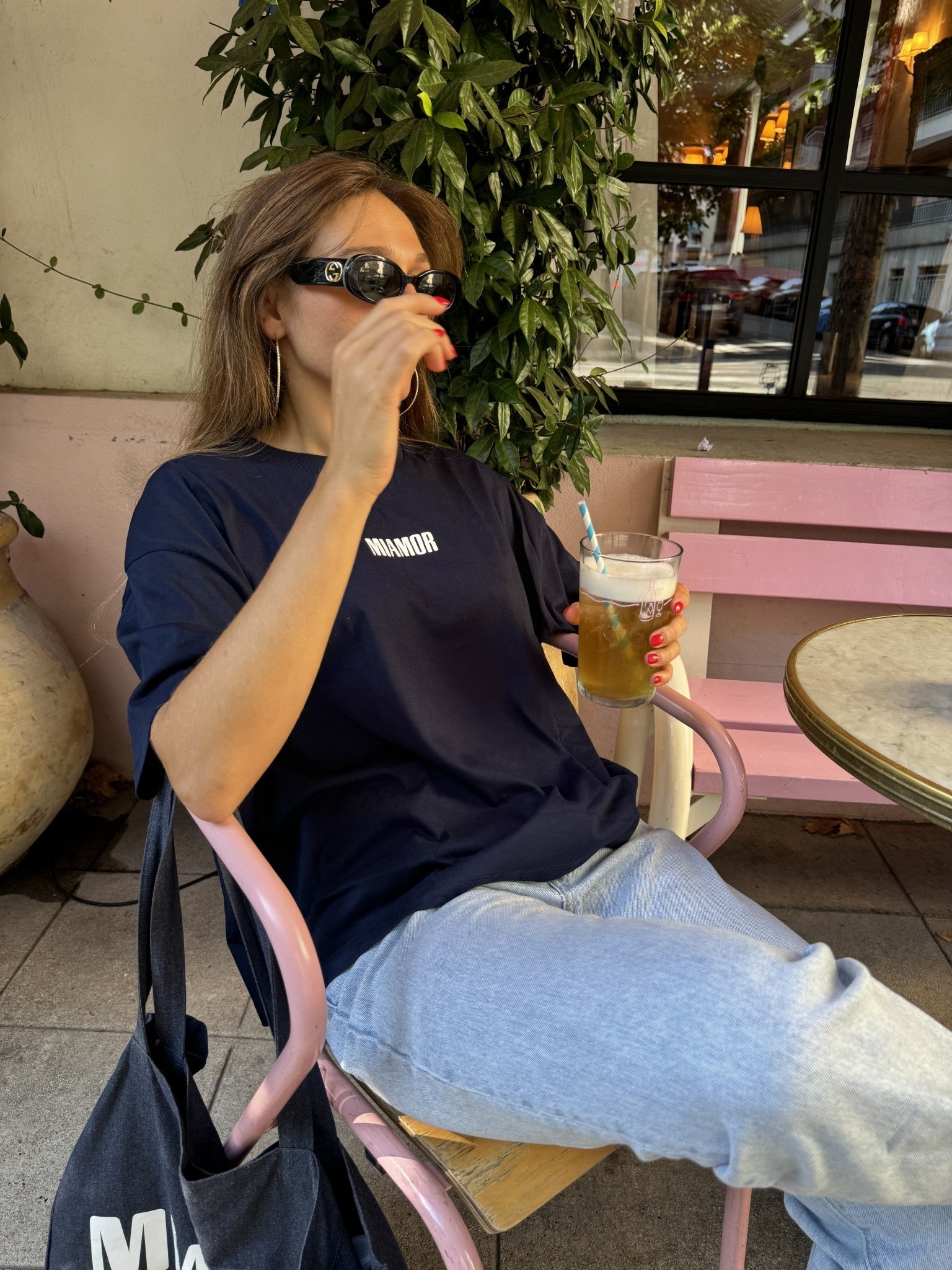 Miamor box tee marineblauw - wit