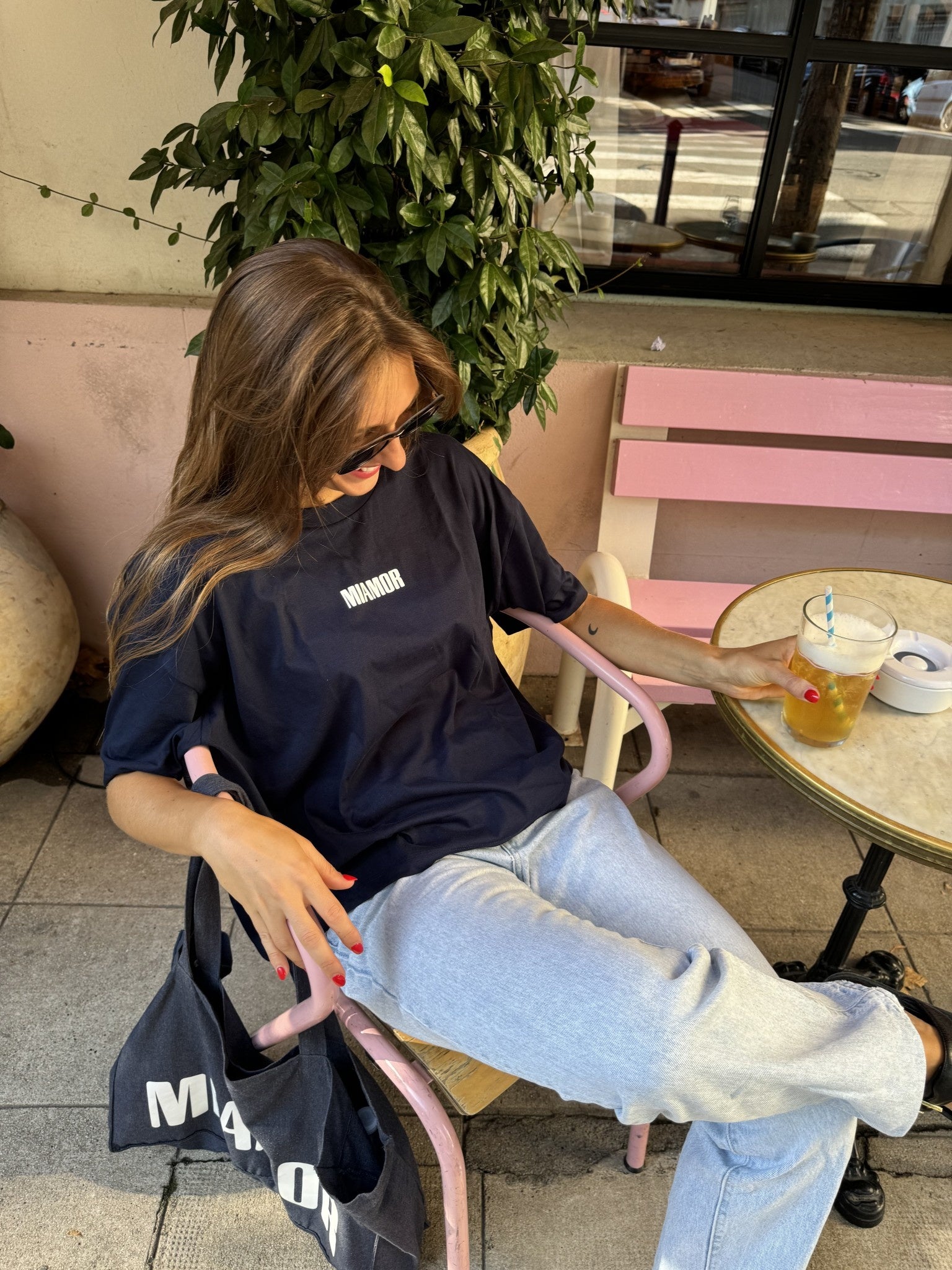 Miamor box tee marineblauw - wit