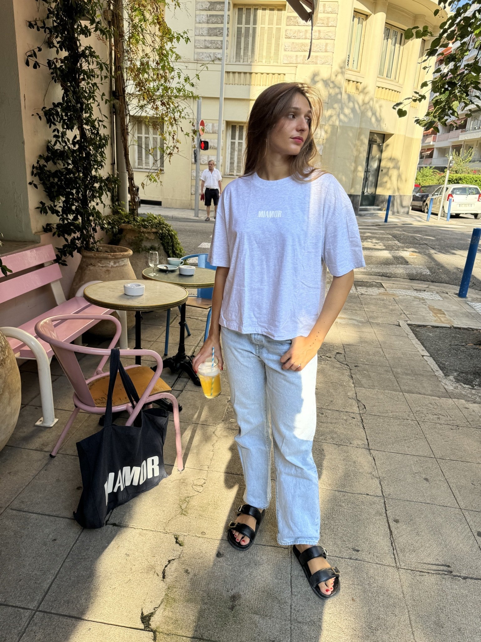 Miamor box tee gemêleerd grijs - wit