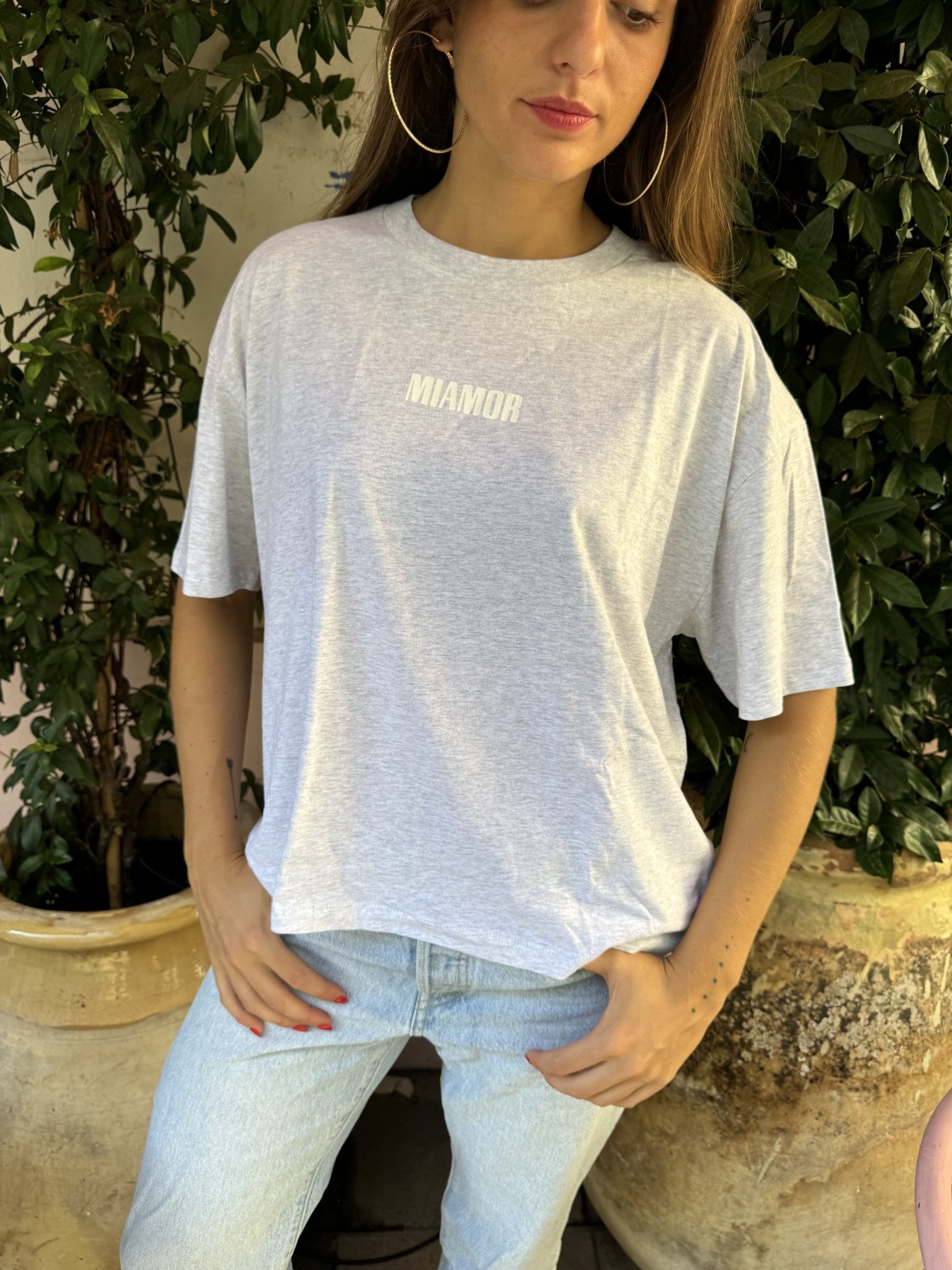 Miamor box tee gemêleerd grijs - wit