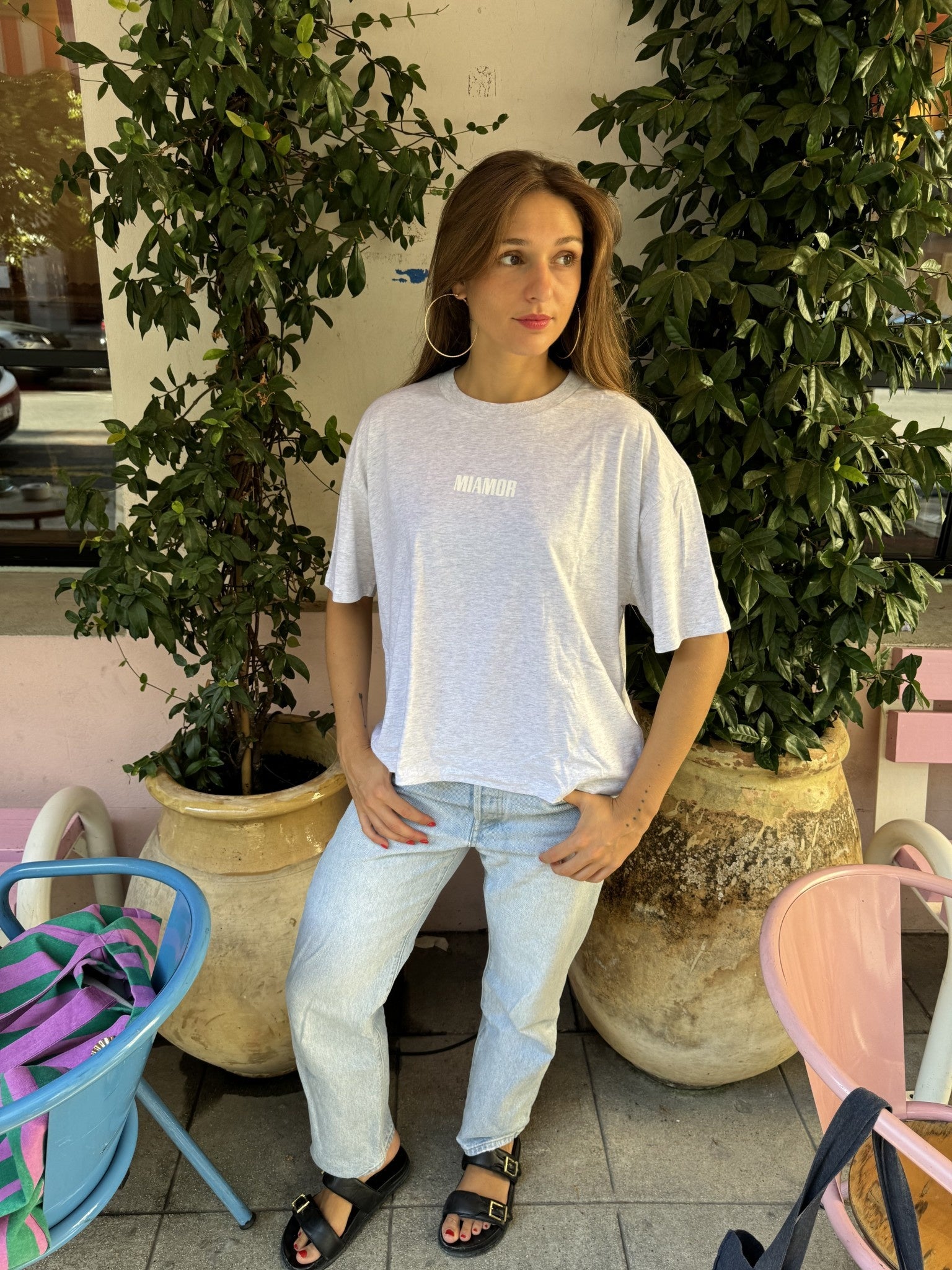 Miamor box tee gemêleerd grijs - wit