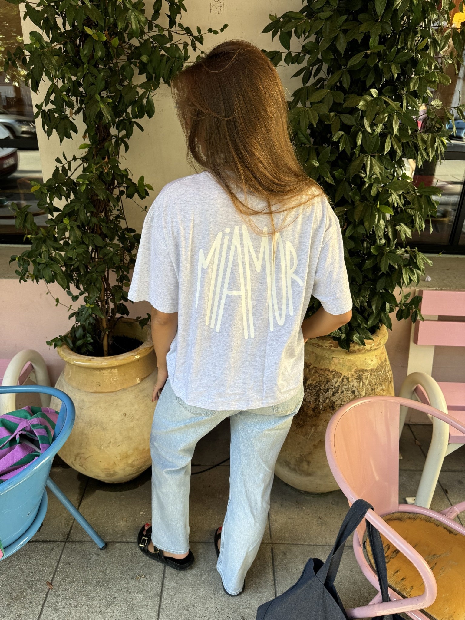 Miamor box tee gemêleerd grijs - wit