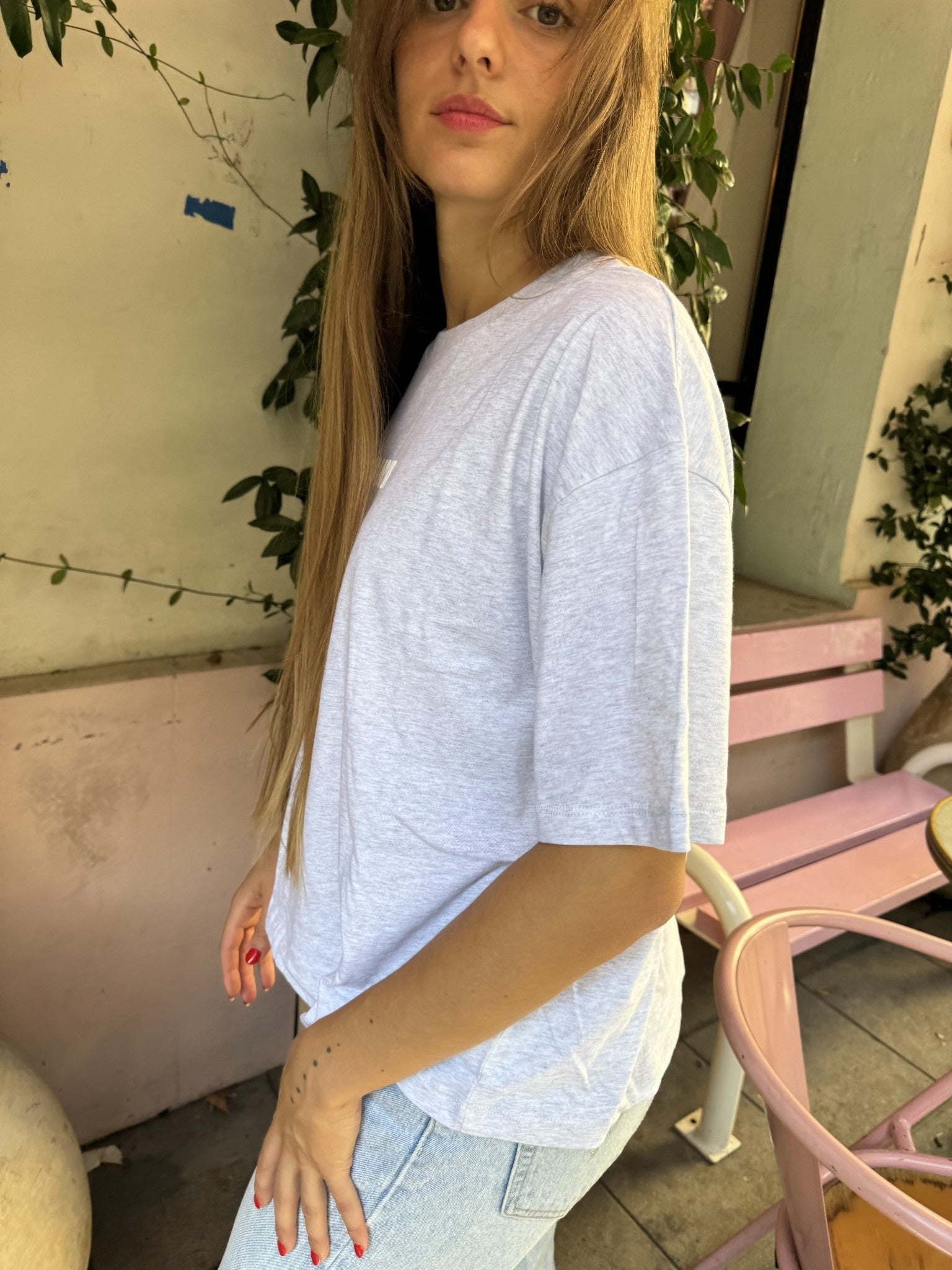 Miamor box tee gemêleerd grijs - wit