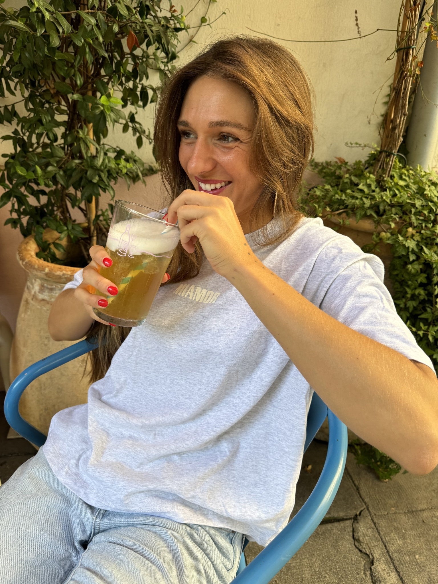 Miamor box tee gemêleerd grijs - wit