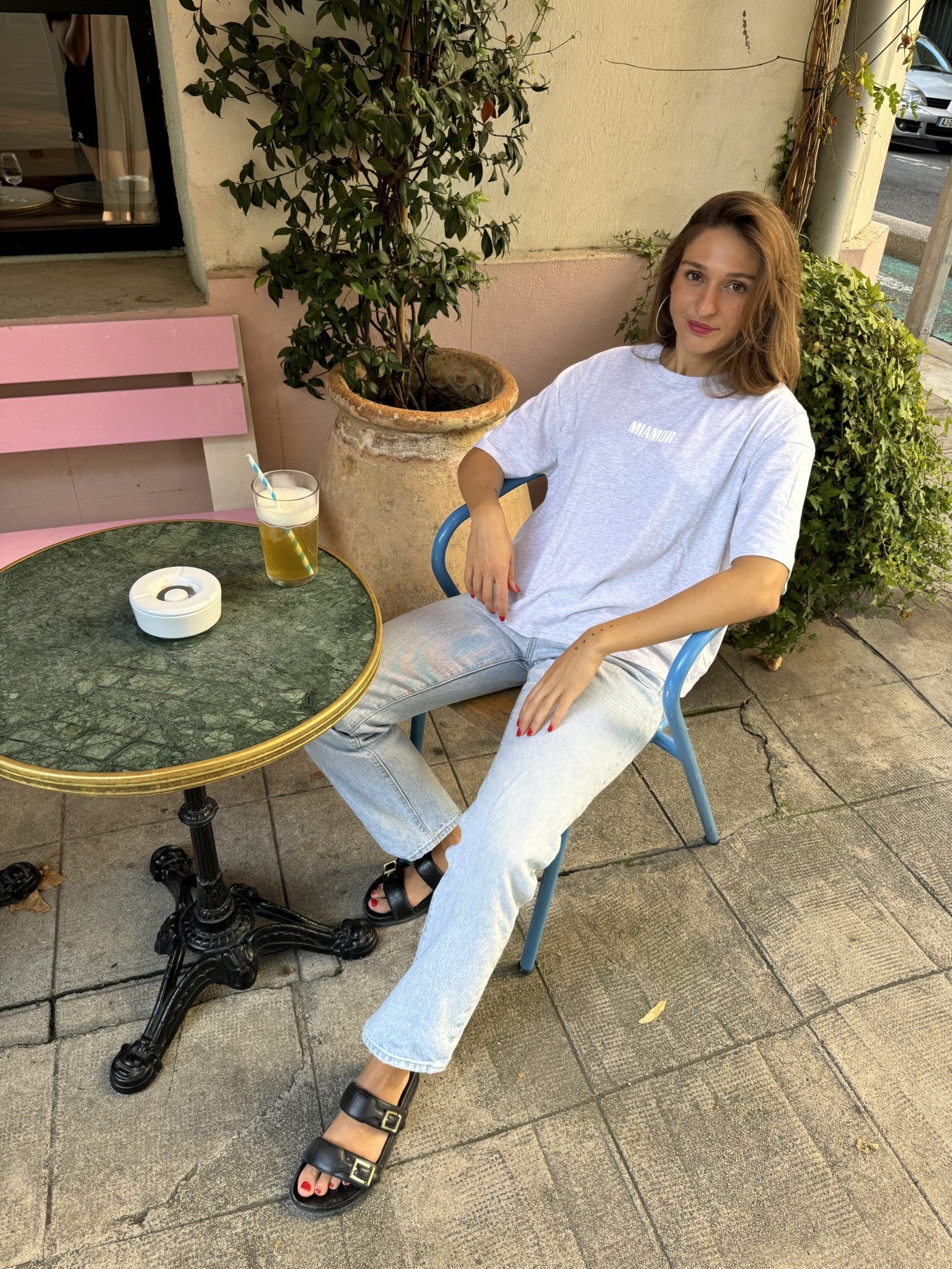 Miamor box tee gemêleerd grijs - wit