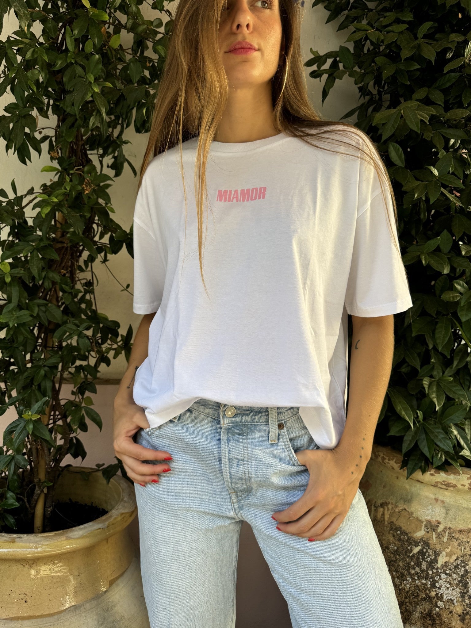 Miamor box tee wit - roze
