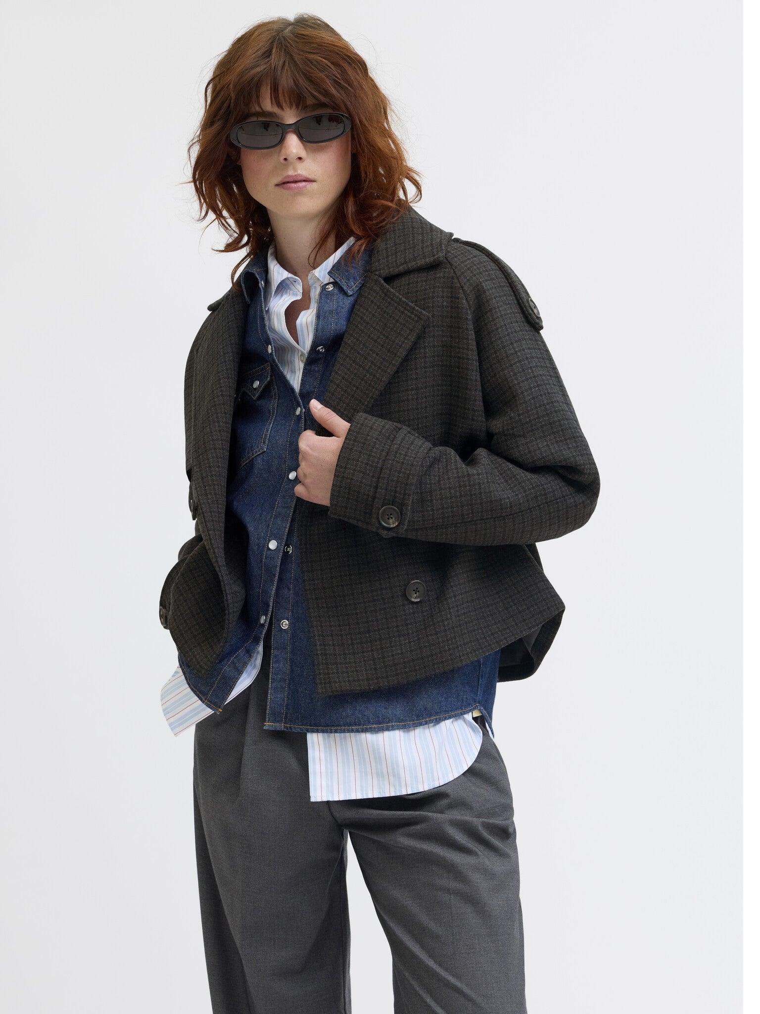 JXELLE CARLIE SHORT TRENCHCOAT - DARK GREY MELANGE