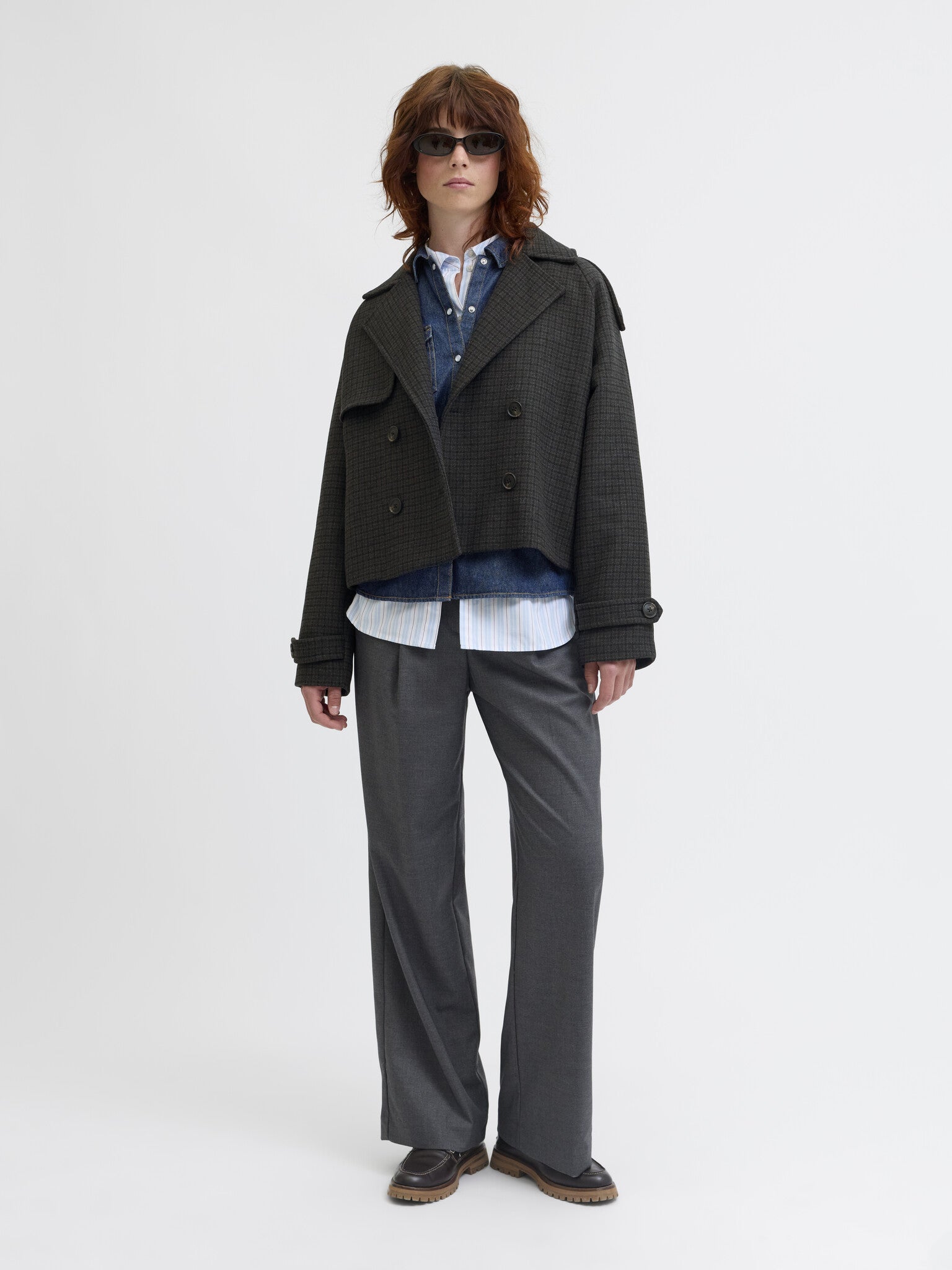 JXELLE CARLIE SHORT TRENCHCOAT - DARK GREY MELANGE