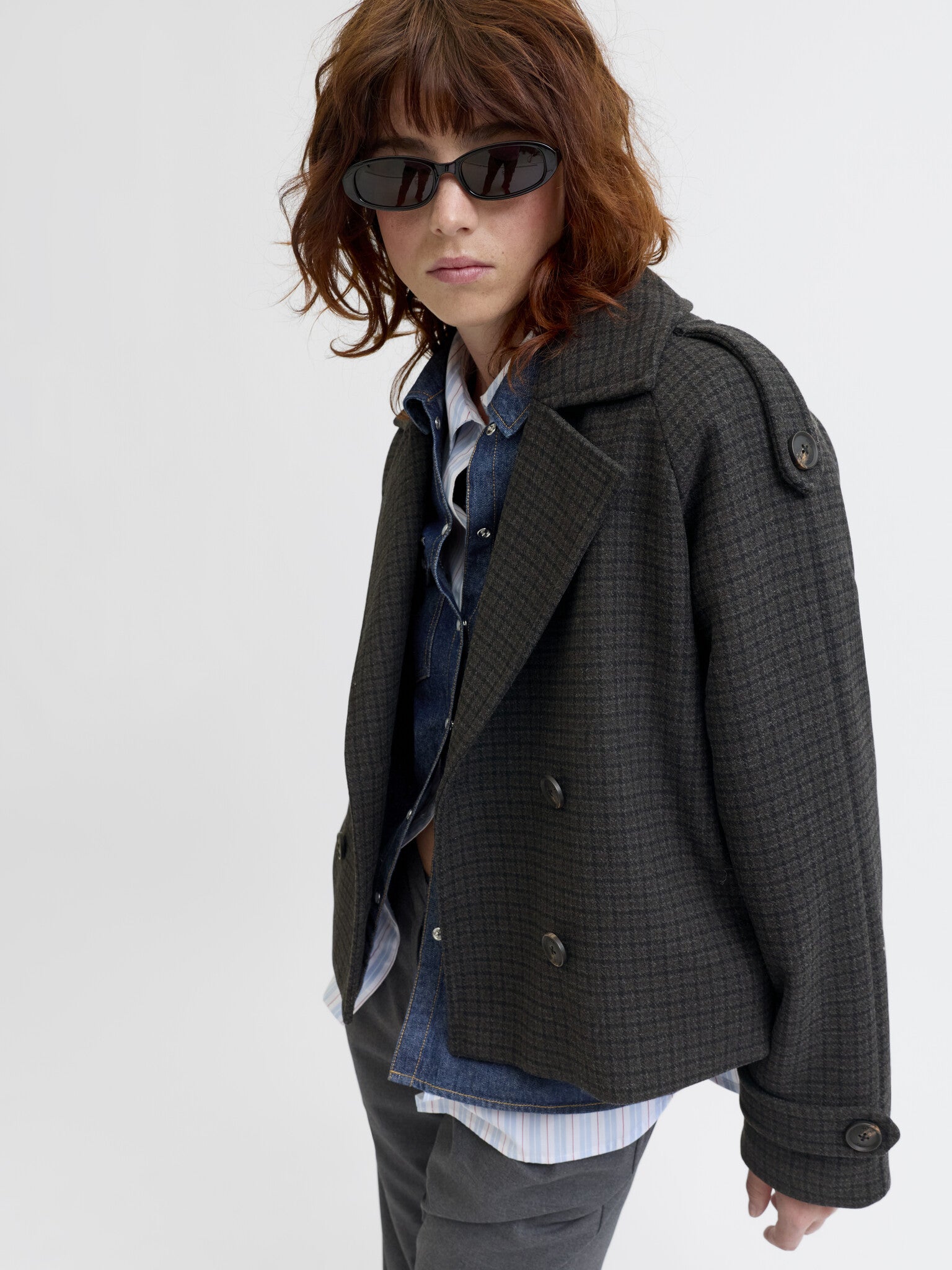 JXELLE CARLIE SHORT TRENCHCOAT - DARK GREY MELANGE