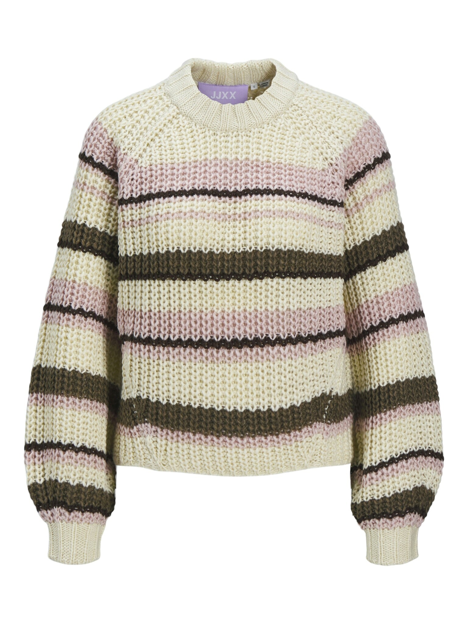 JXKELLY CHUNKY STRIPE CREW NECK KNIT - BONE WHITE