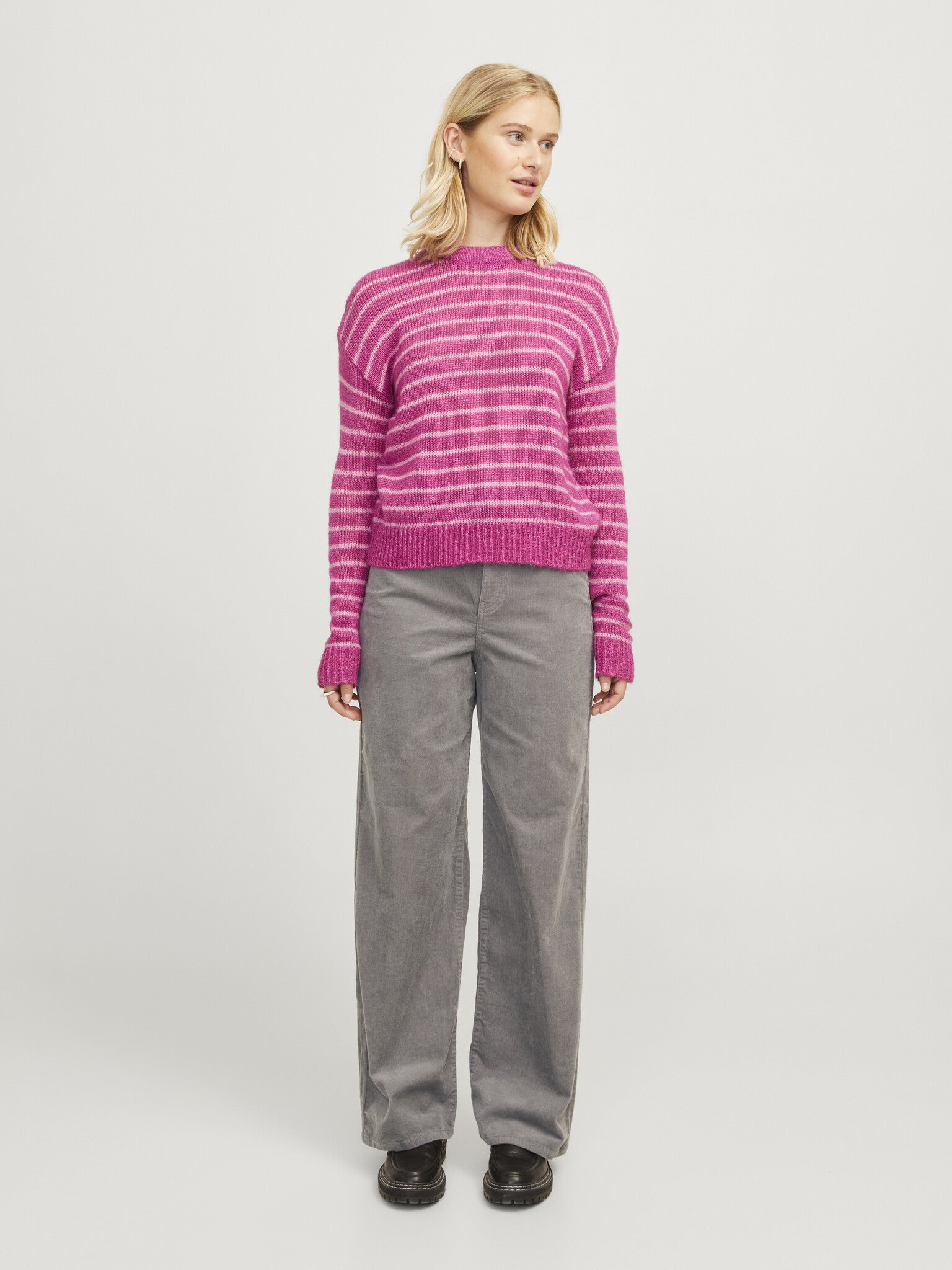 JXGELLY WIDE HW  CORD PANT - GRAY FLANNEL