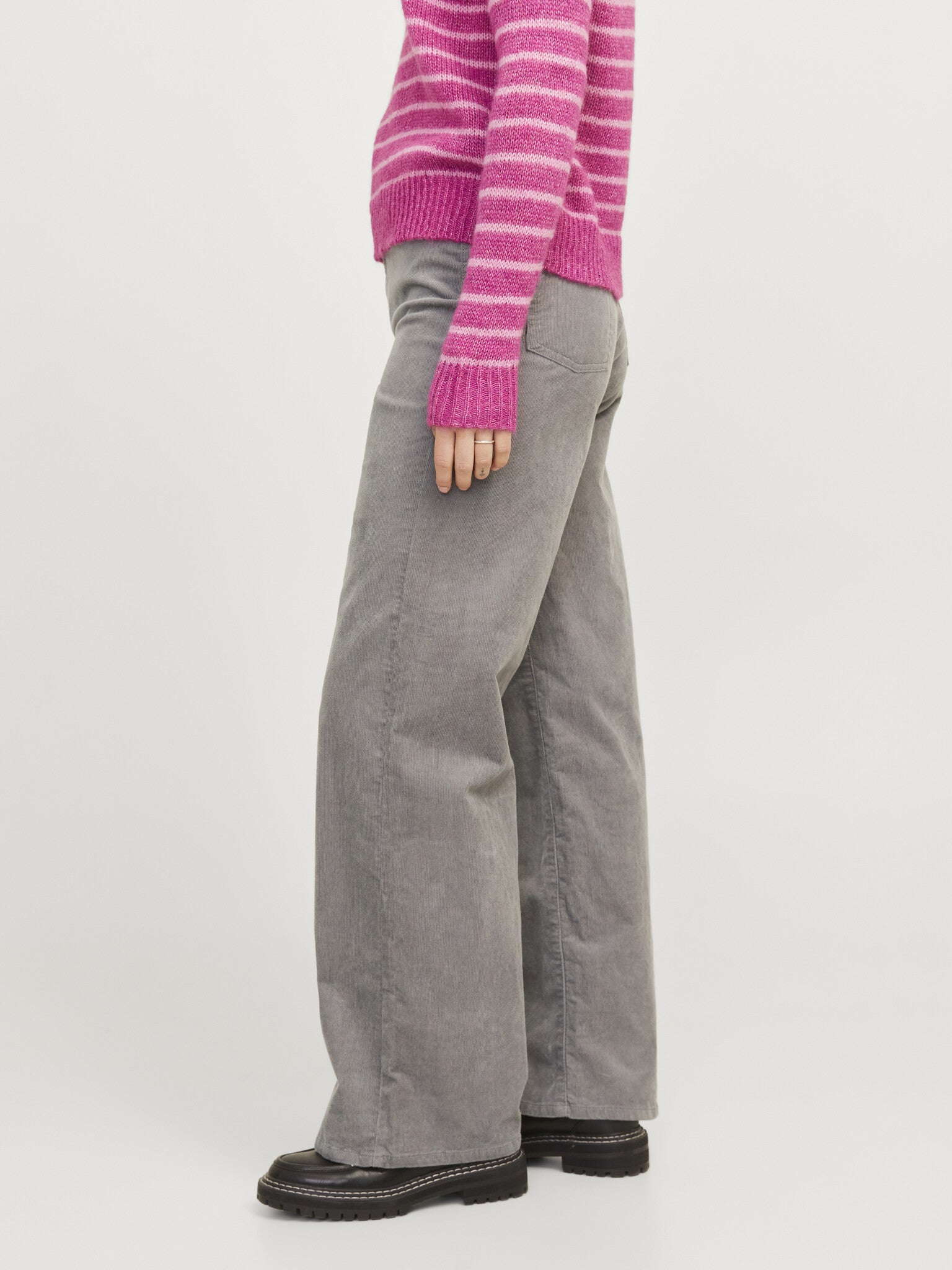 JXGELLY WIDE HW  CORD PANT - GRAY FLANNEL