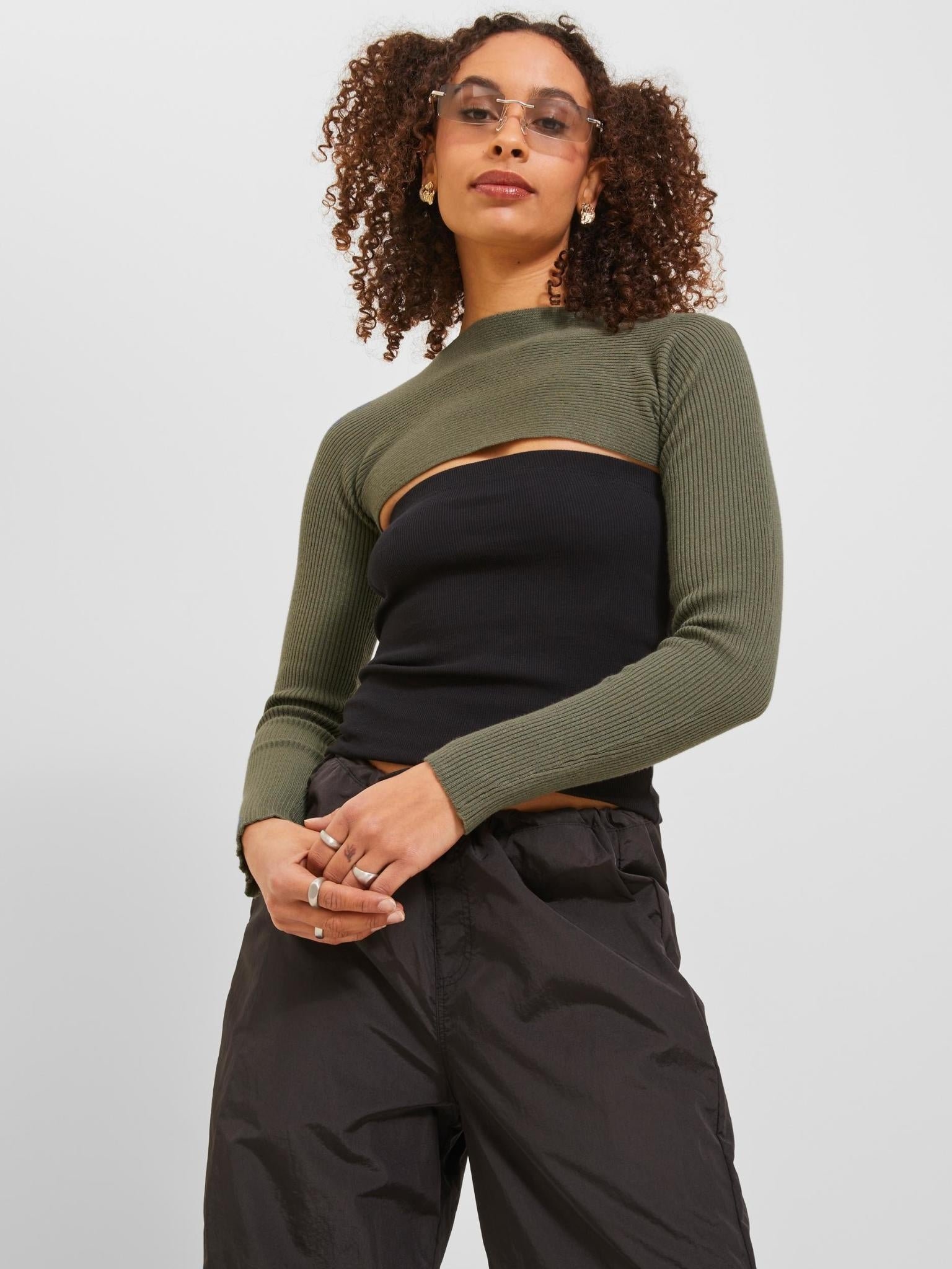 JXSELINA BOLERO KNIT - DUSTY OLIVE