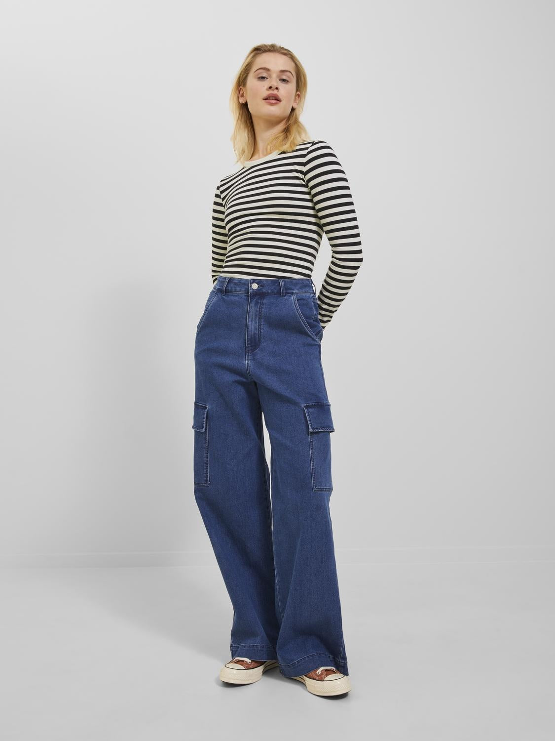 JXCELINE GIGI LS SOLID STRIPE TEE - BL&WH
