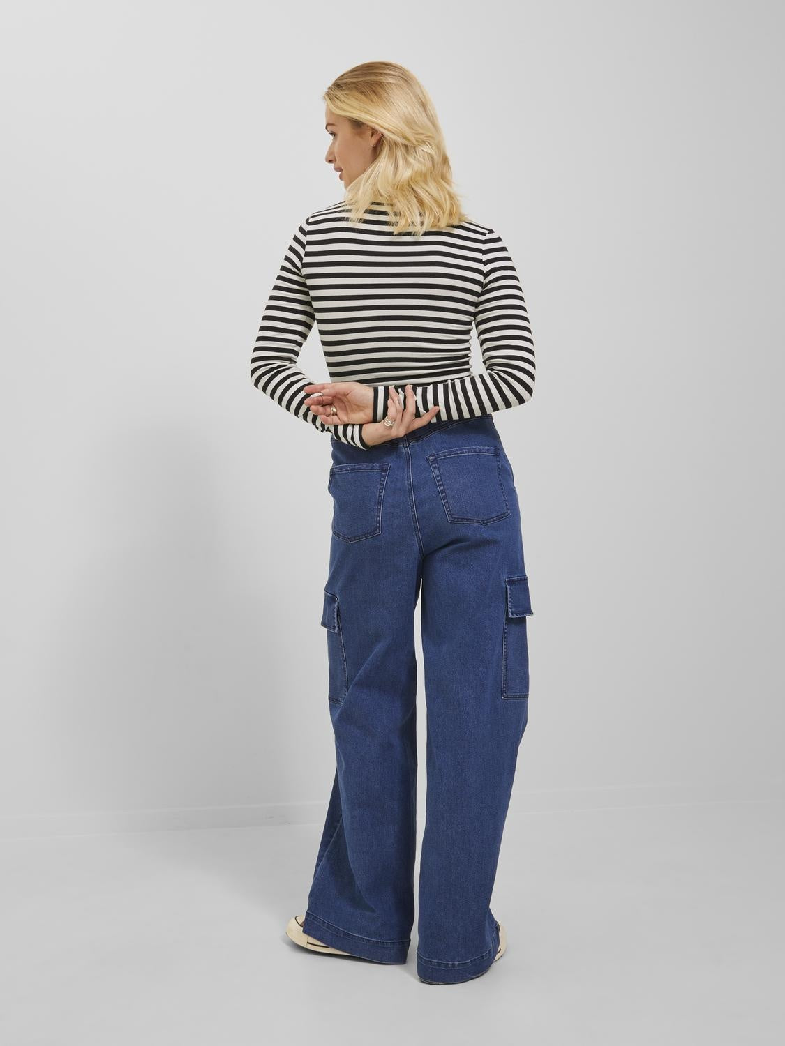 JXCELINE GIGI LS SOLID STRIPE TEE - BL&WH