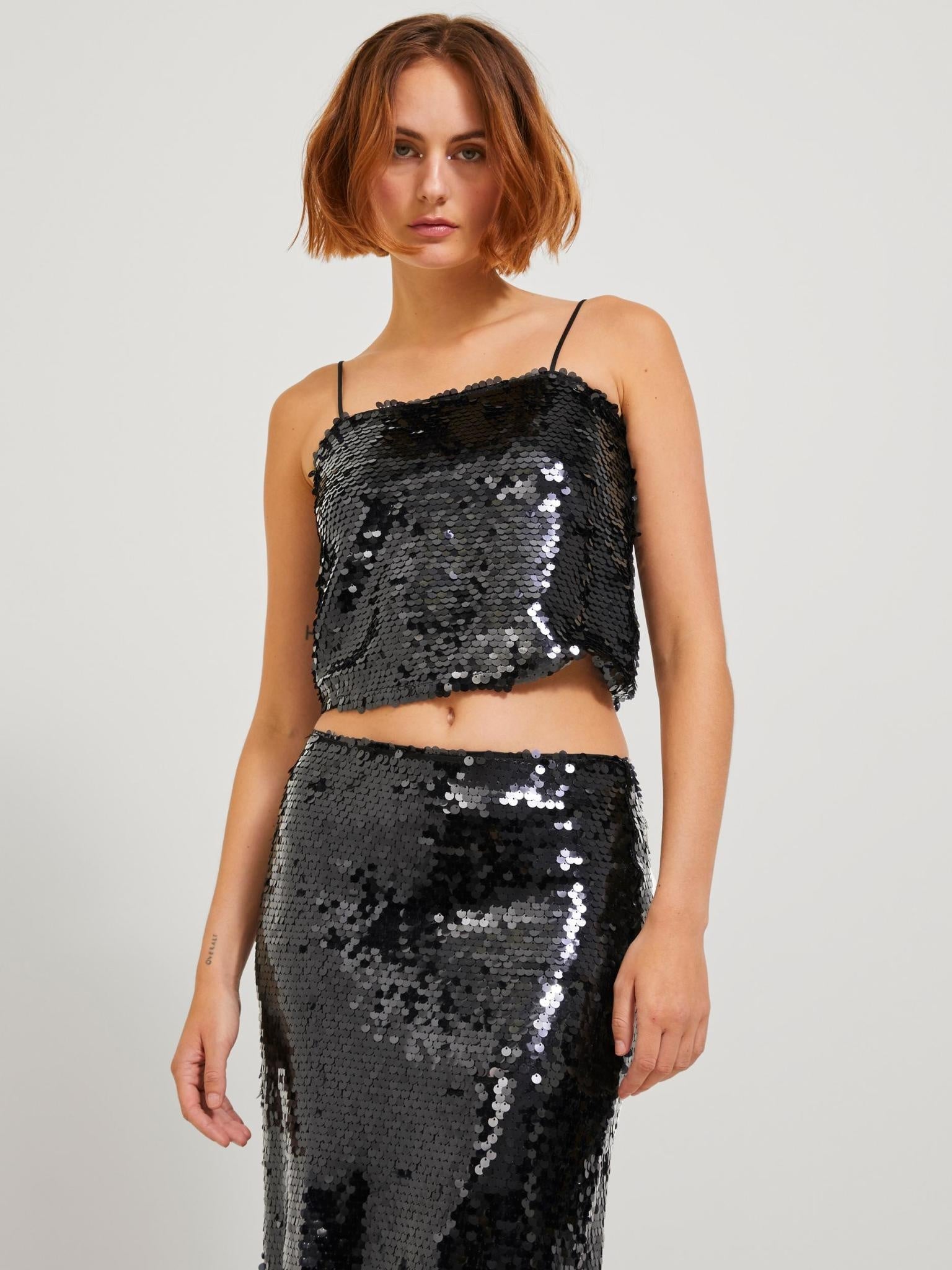 JXAVA SEQUIN STRAP TOP - BLACK