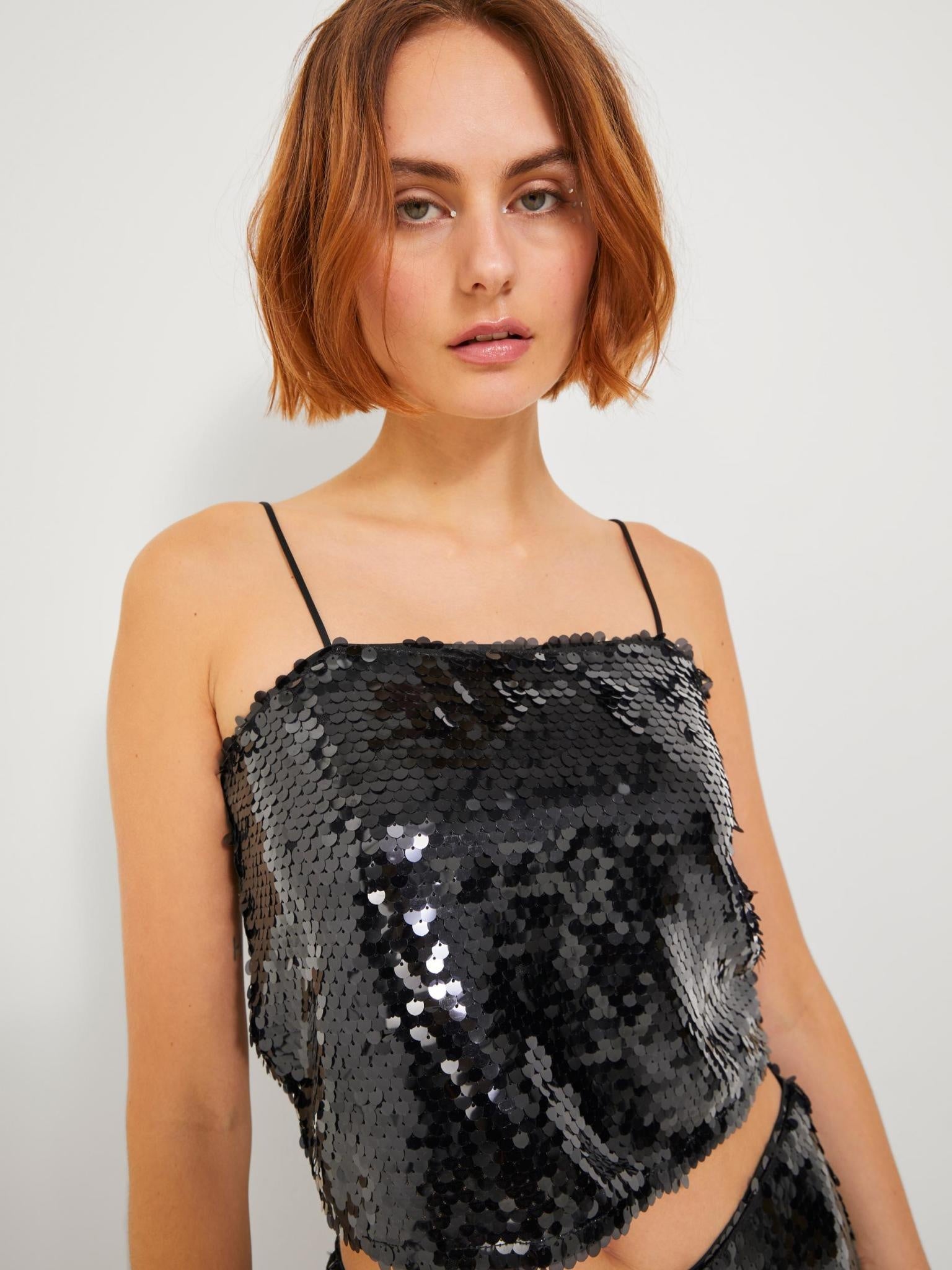 JXAVA SEQUIN STRAP TOP - BLACK