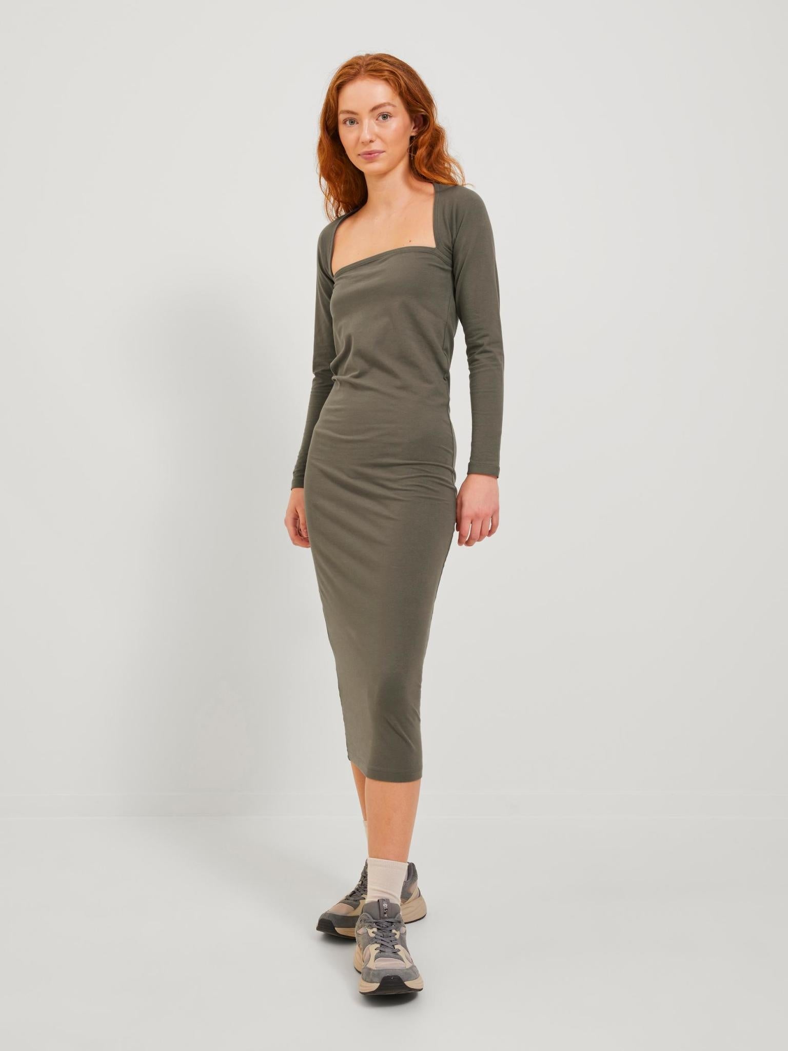 JXELEANOR STRETCH DRESS - DUSTY OLIVE
