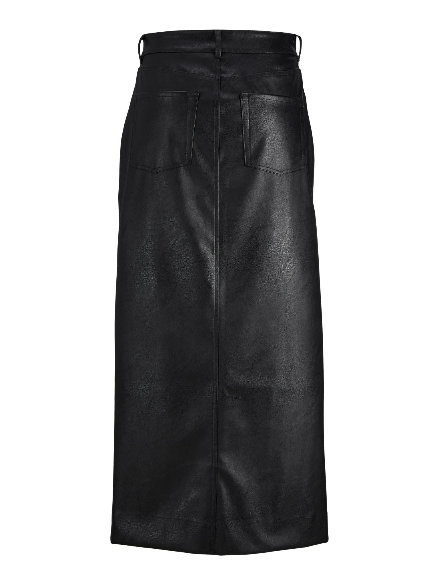 JXELVA LONG FAUX LEATHER SKIRT - BLACK