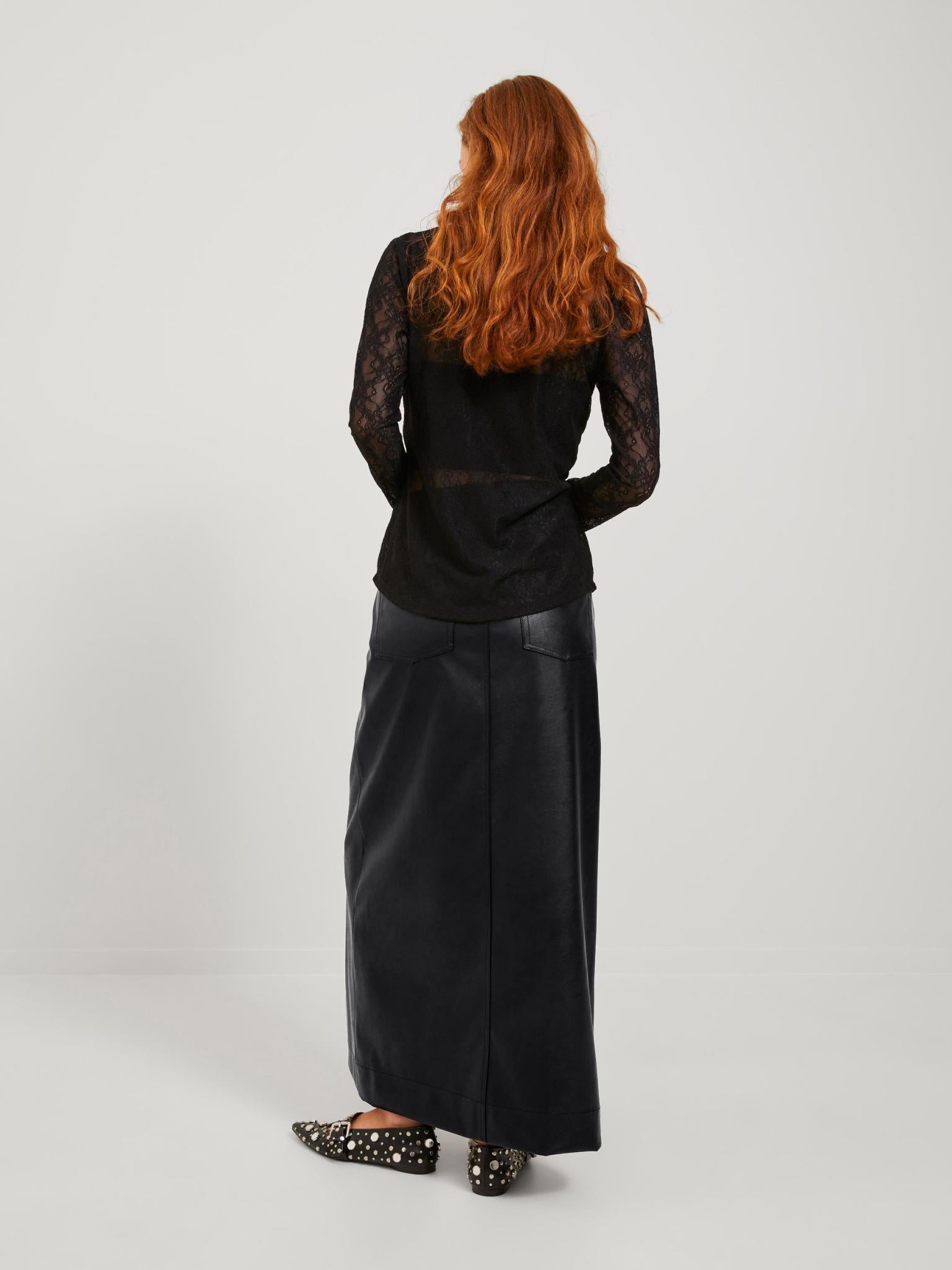 JXELVA LONG FAUX LEATHER SKIRT - BLACK