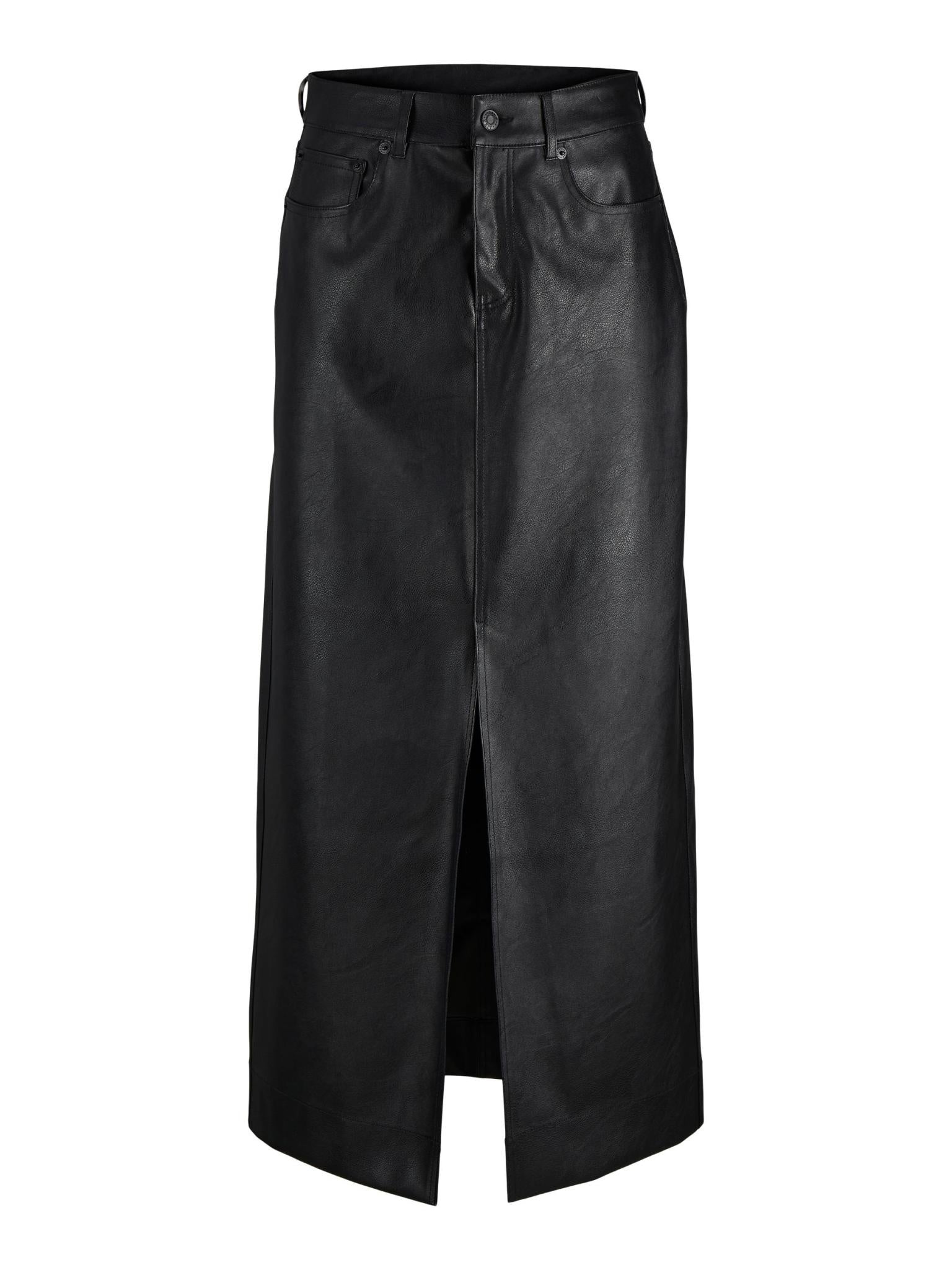 JXELVA LONG FAUX LEATHER SKIRT - BLACK