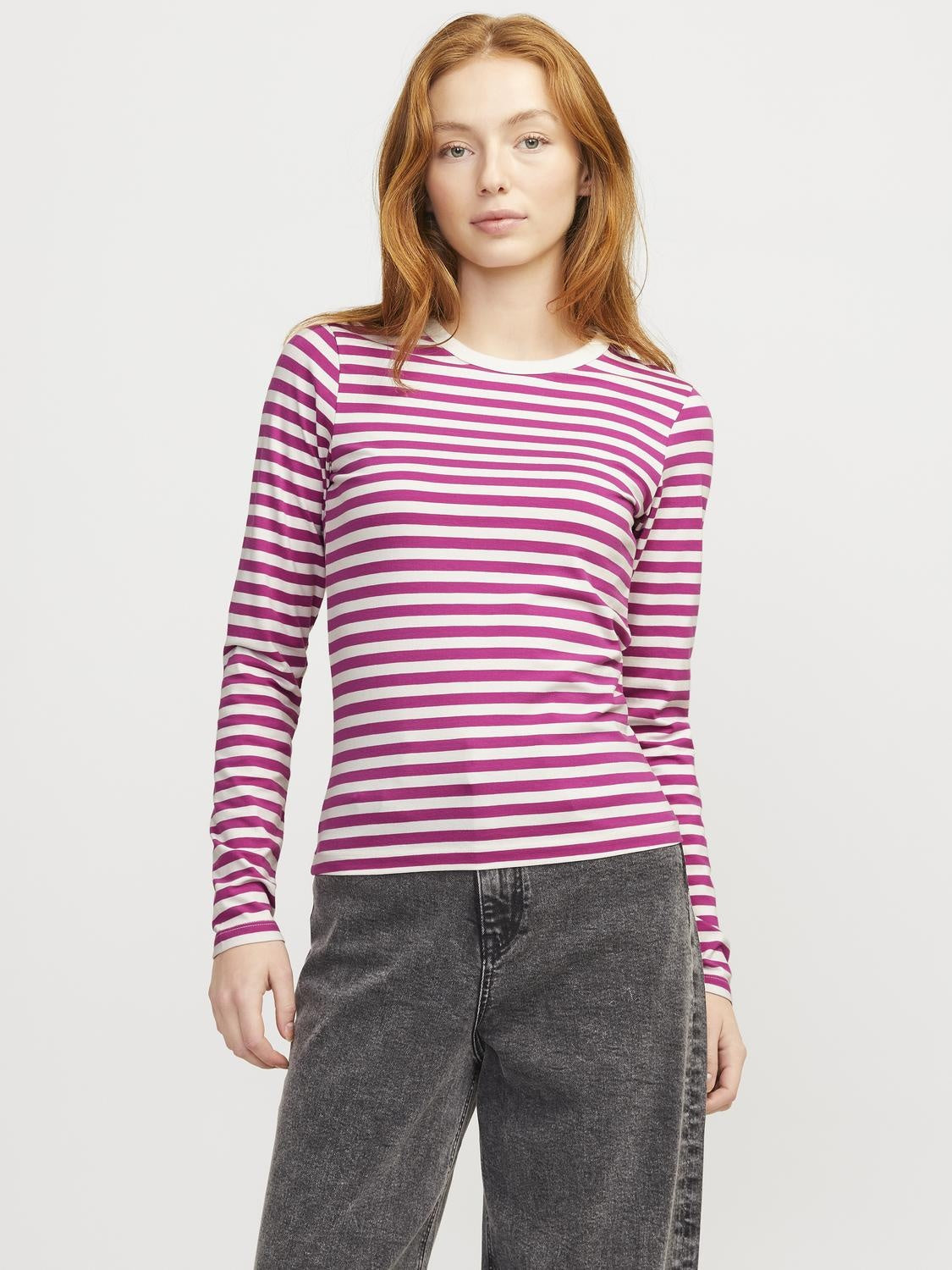JXCELINE GIGI LS SOLID STRIPE TEE - FUCHSIA RED