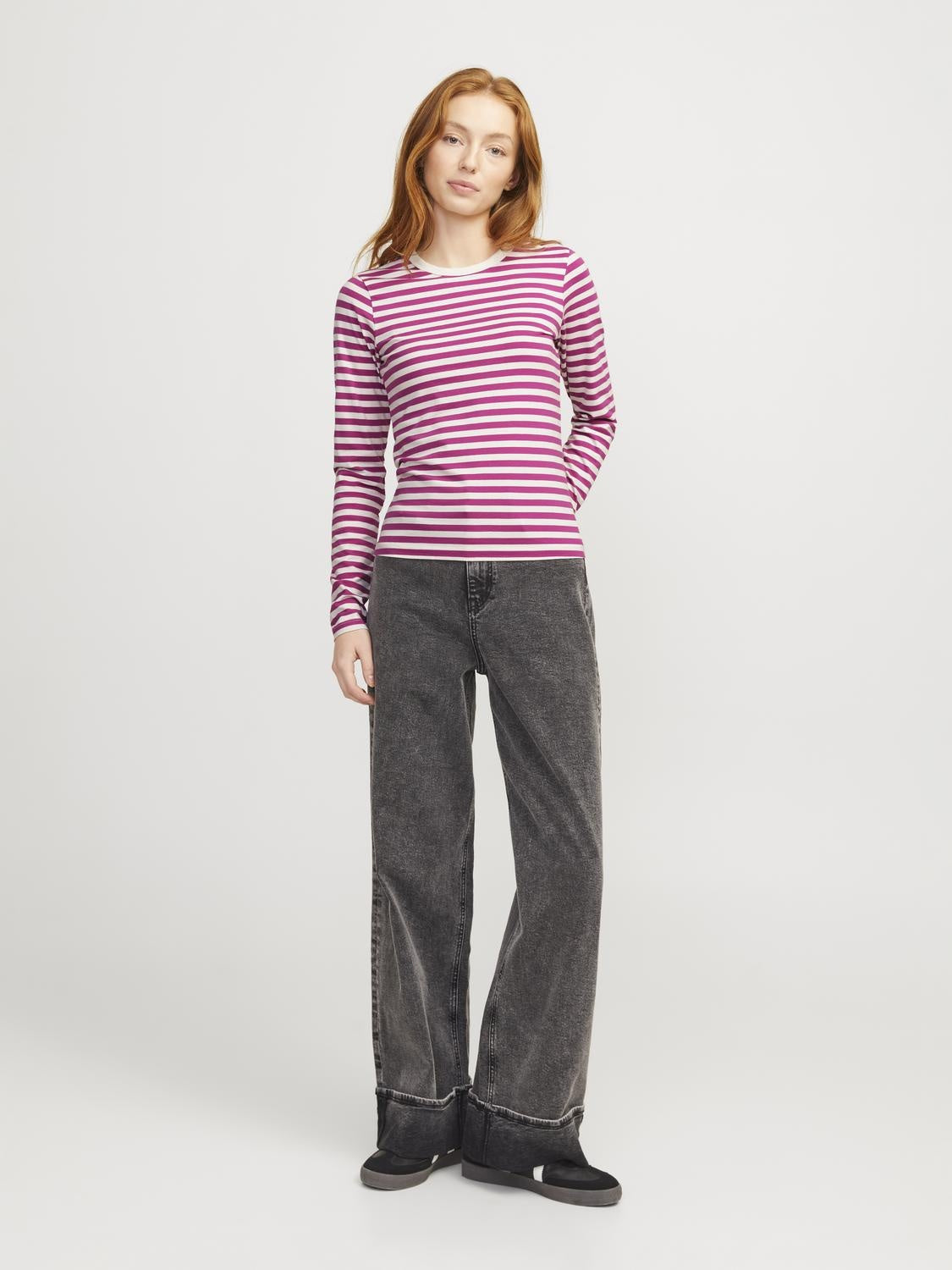 JXCELINE GIGI LS SOLID STRIPE TEE - FUCHSIA RED