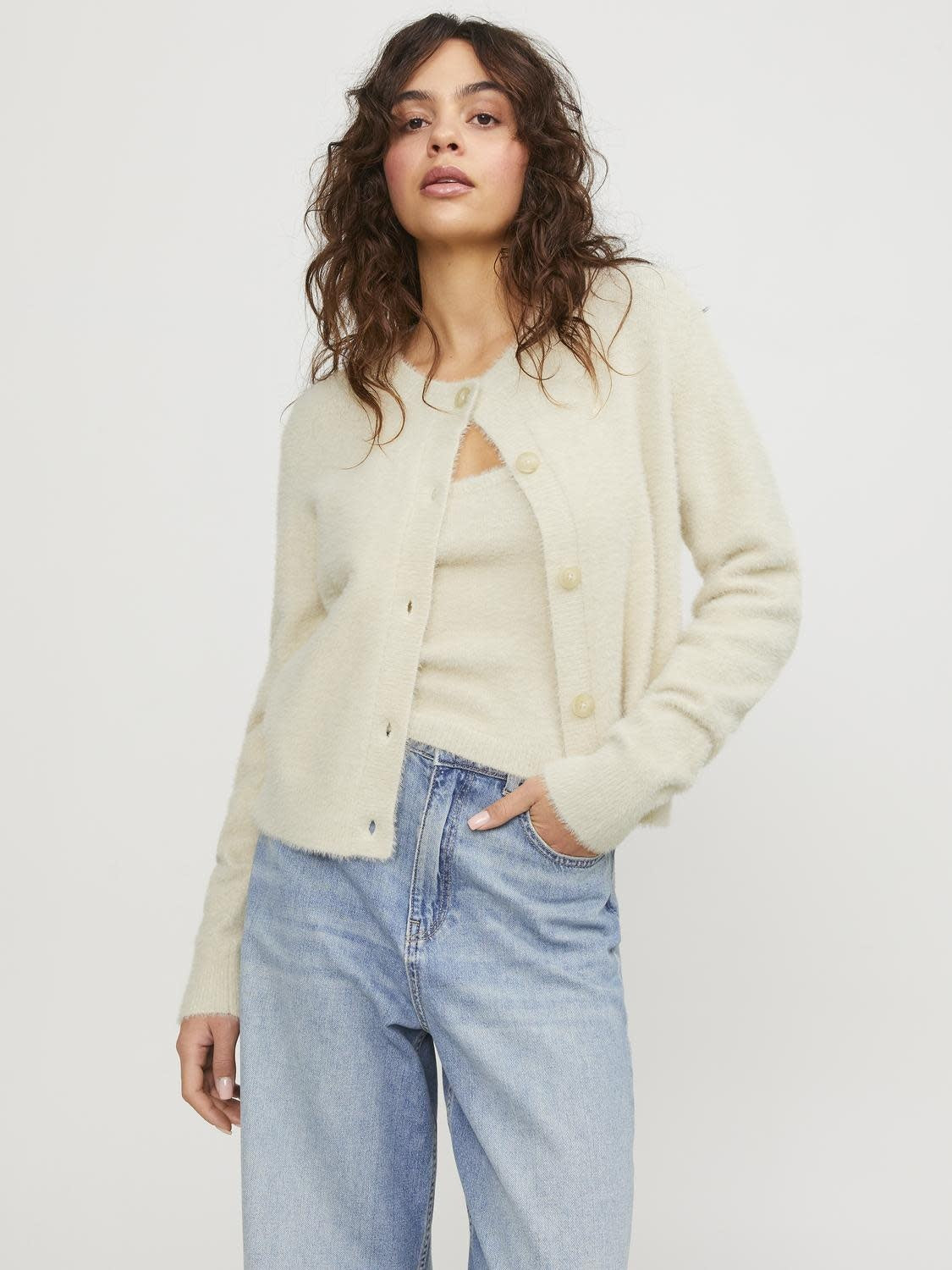 JXOLIVIA CARDIGAN KNIT - FEATHER GRAY