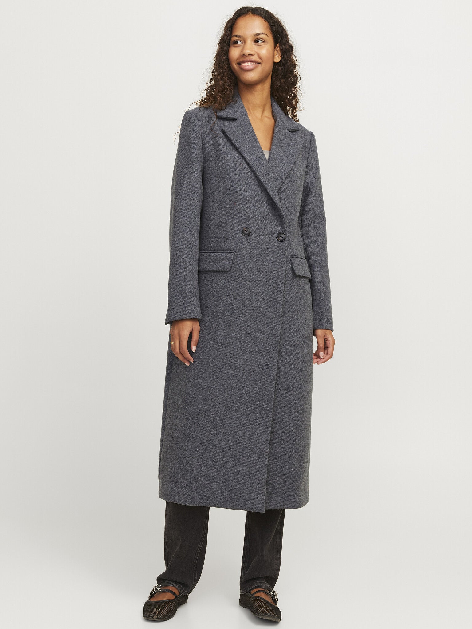 JXELISA LONG WOOL BLEND COAT - MEDIUM GREY MELAGE