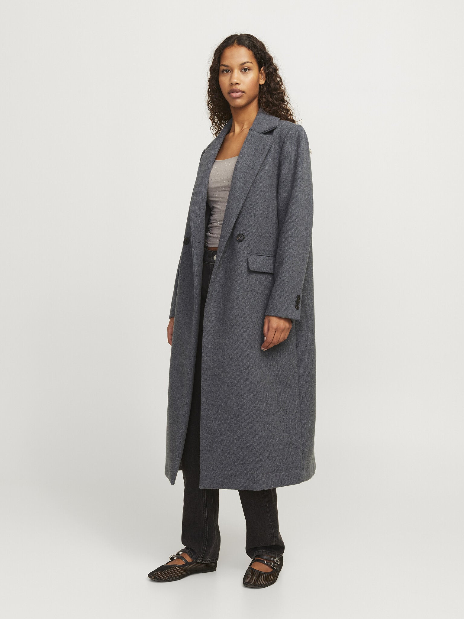JXELISA LONG WOOL BLEND COAT - MEDIUM GREY MELAGE