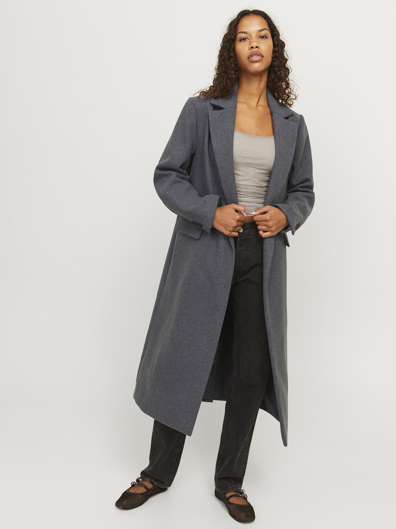 JXELISA LONG WOOL BLEND COAT - MEDIUM GREY MELAGE