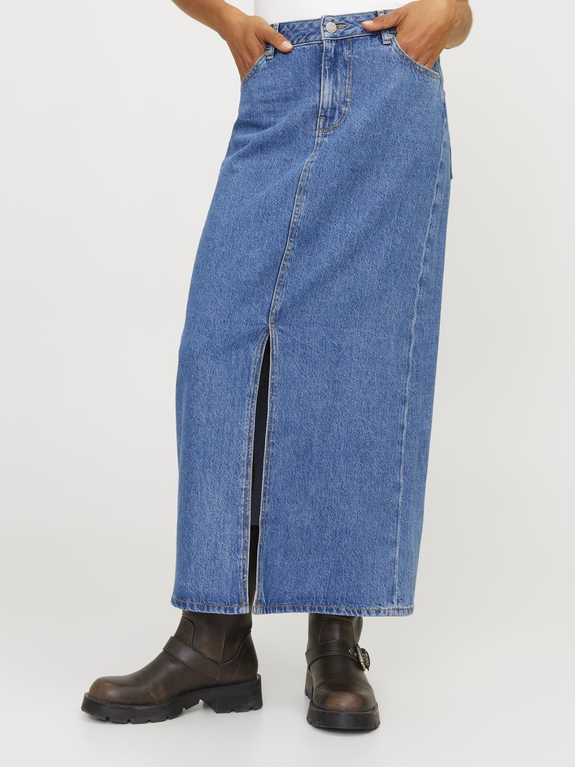 JXAURA LANGE DENIM ROK - MIDDENBLAUW DENIM