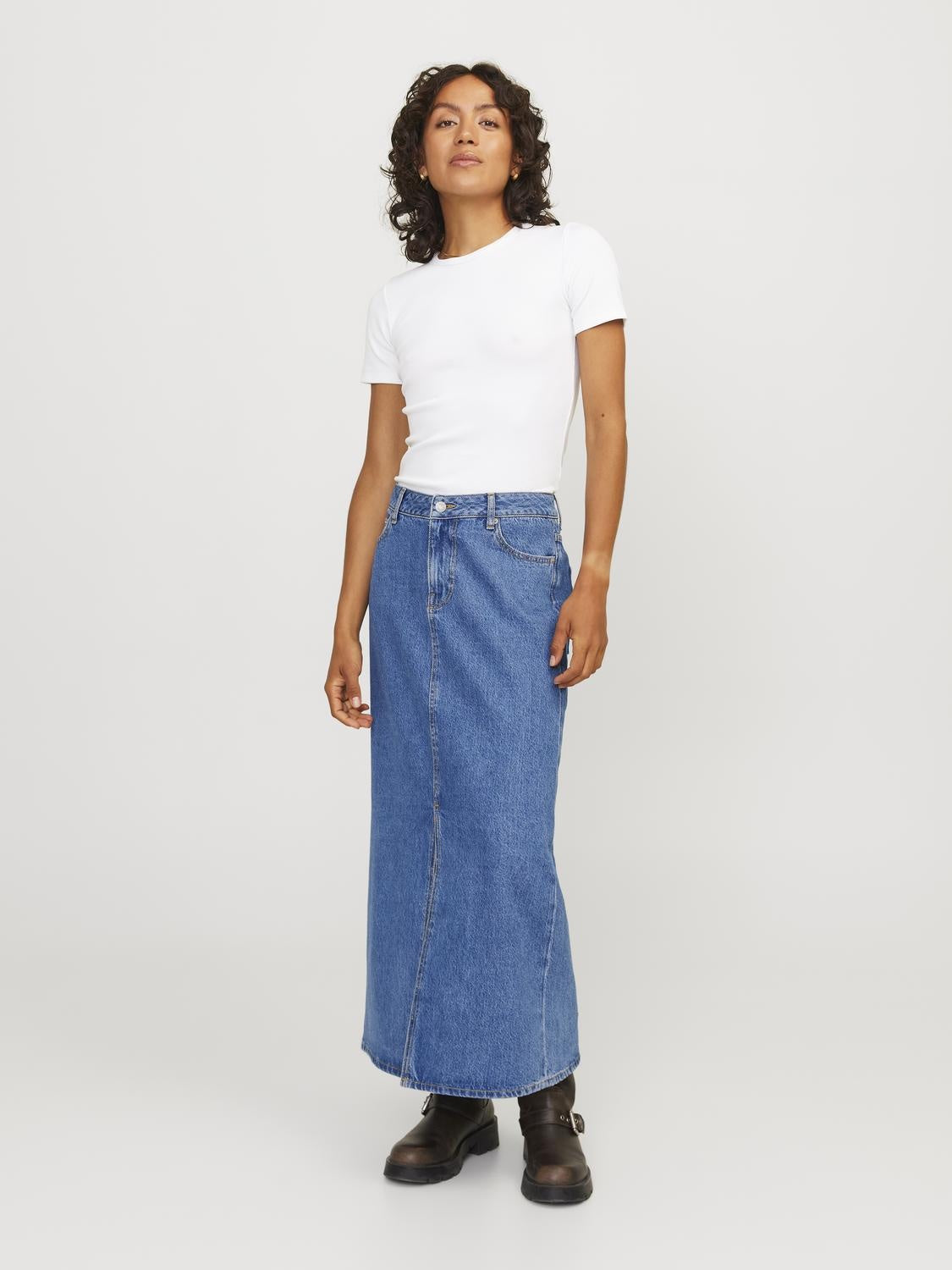 JXAURA LANGE DENIM ROK - MIDDENBLAUW DENIM