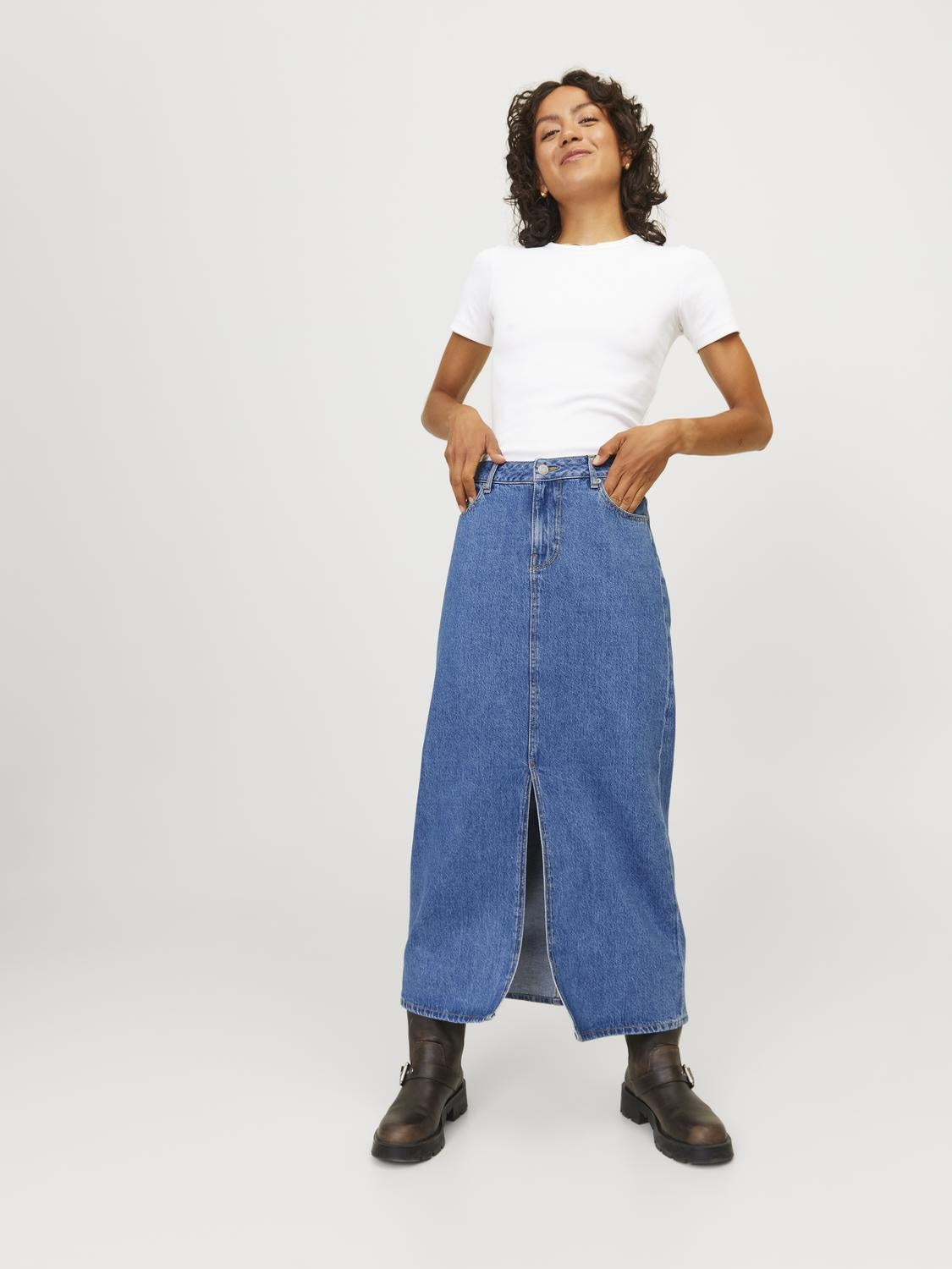 JXAURA LANGE DENIM ROK - MIDDENBLAUW DENIM