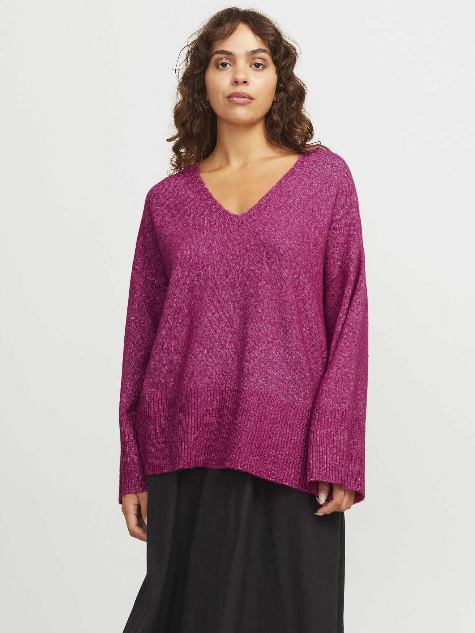 JXLUCCA V-NECK KNIT - FUCHSIA RED