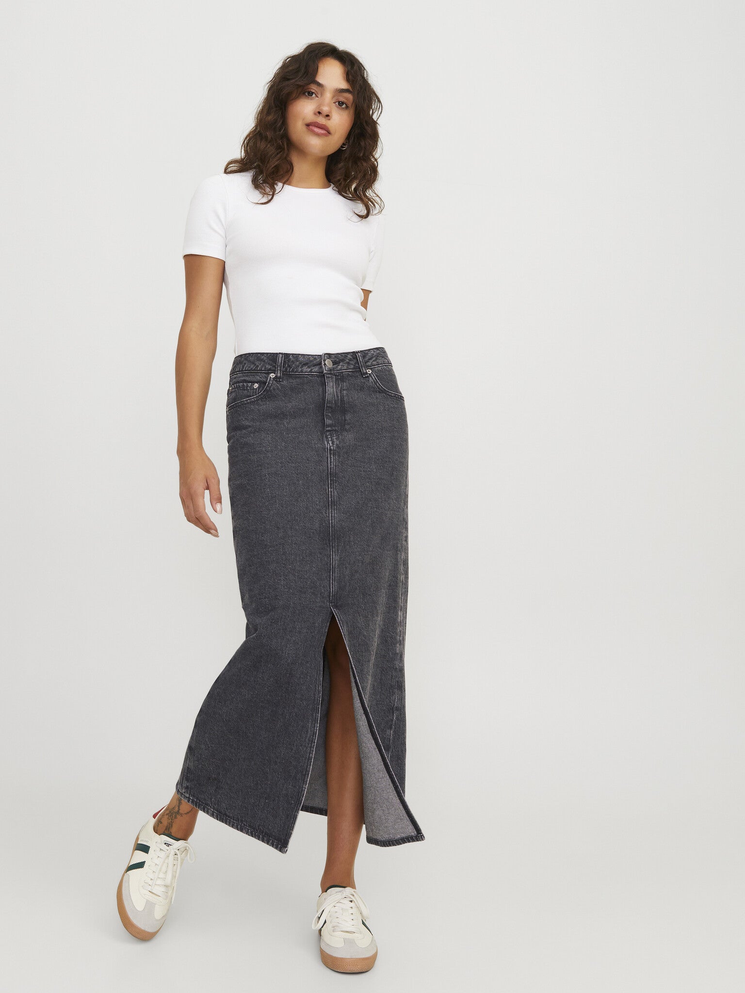 JXAURA LANGE DENIM ROK - GRIJZE DENIM