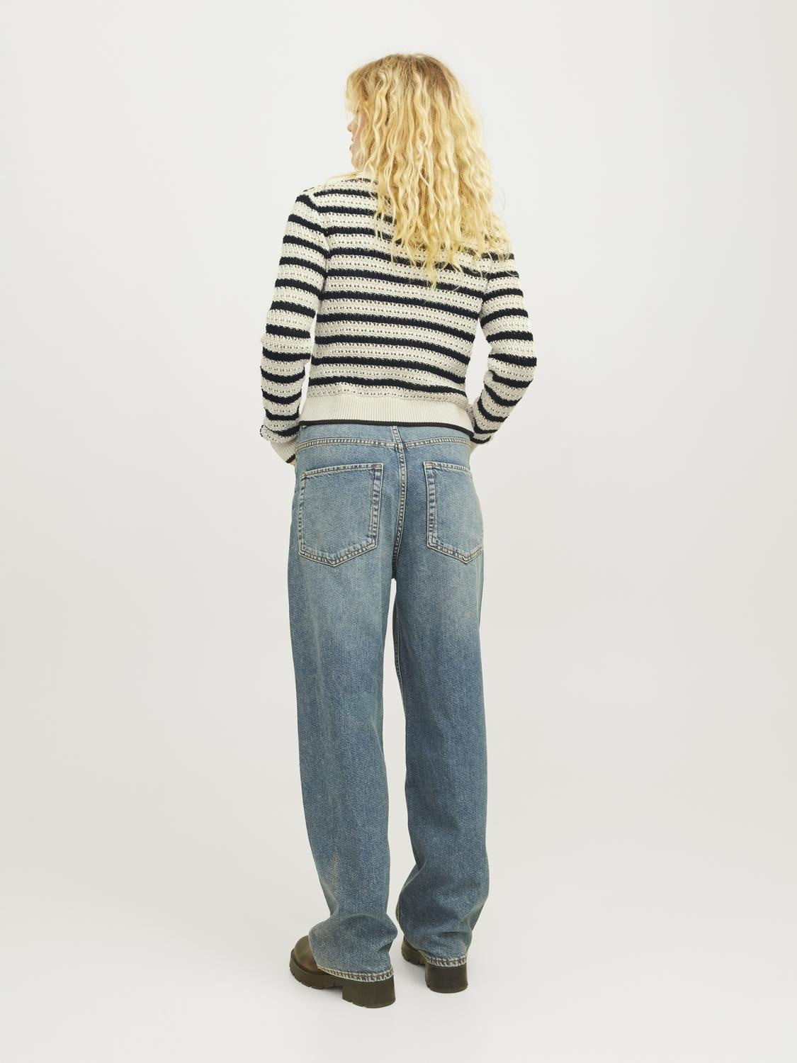 JXADDY STRIPE POLO NECK KNIT - BONE WHITE
