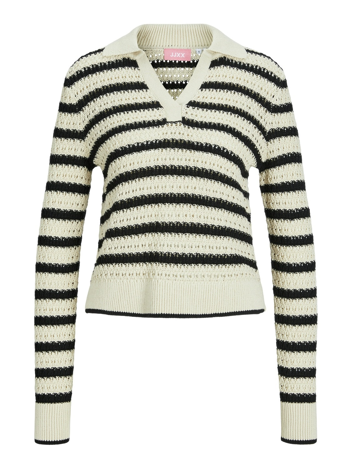 JXADDY STRIPE POLO NECK KNIT - BONE WHITE