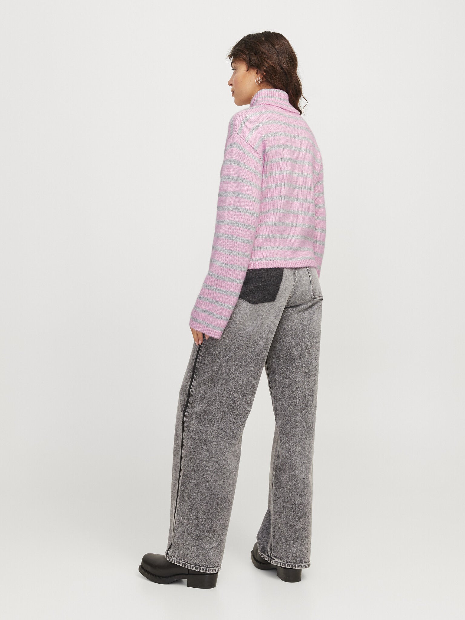 JXROSANNA ROLL NECK KNIT - GREY/PNK