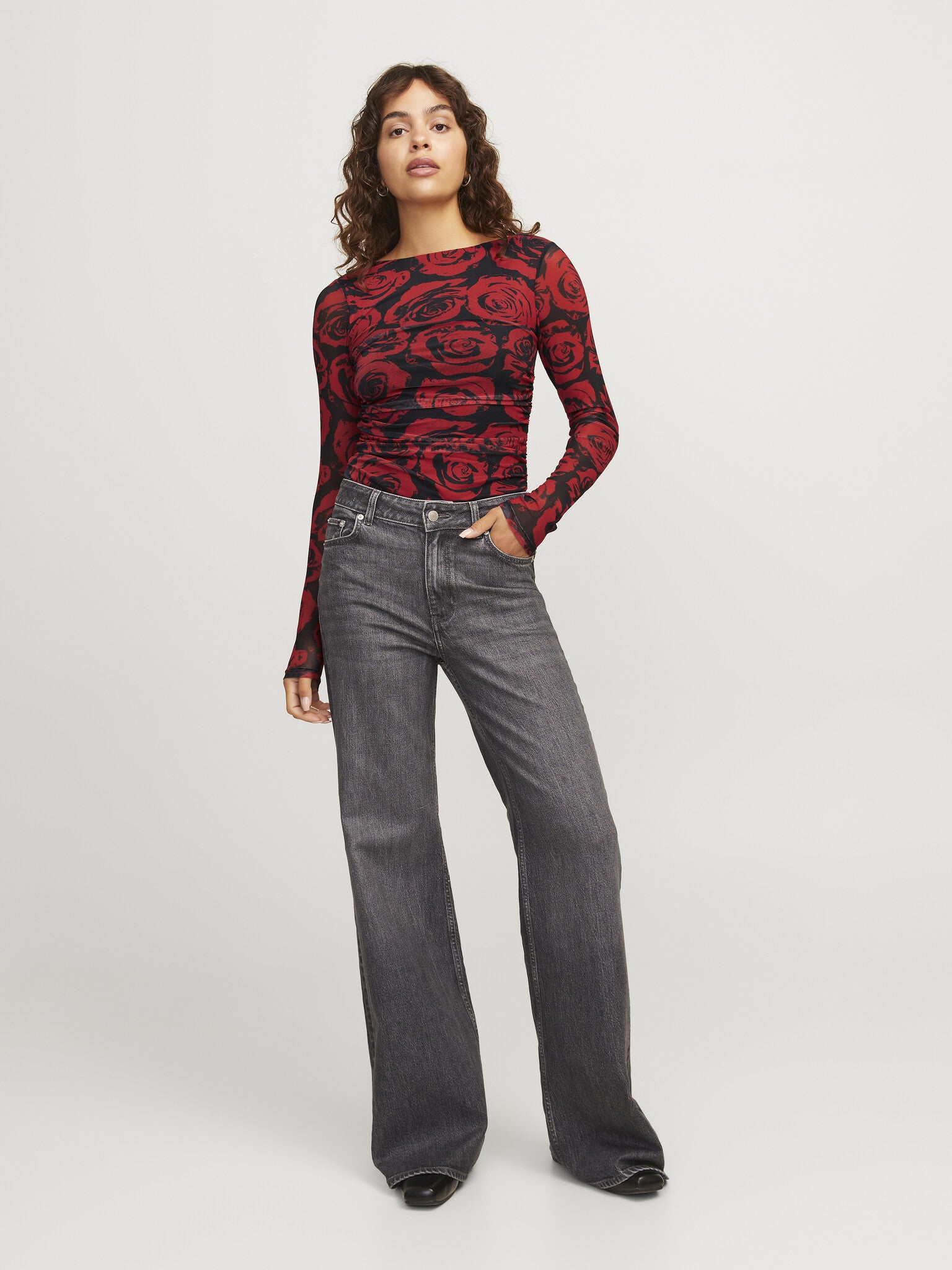 JXROSA MESH LS  TOP - FIERY RED