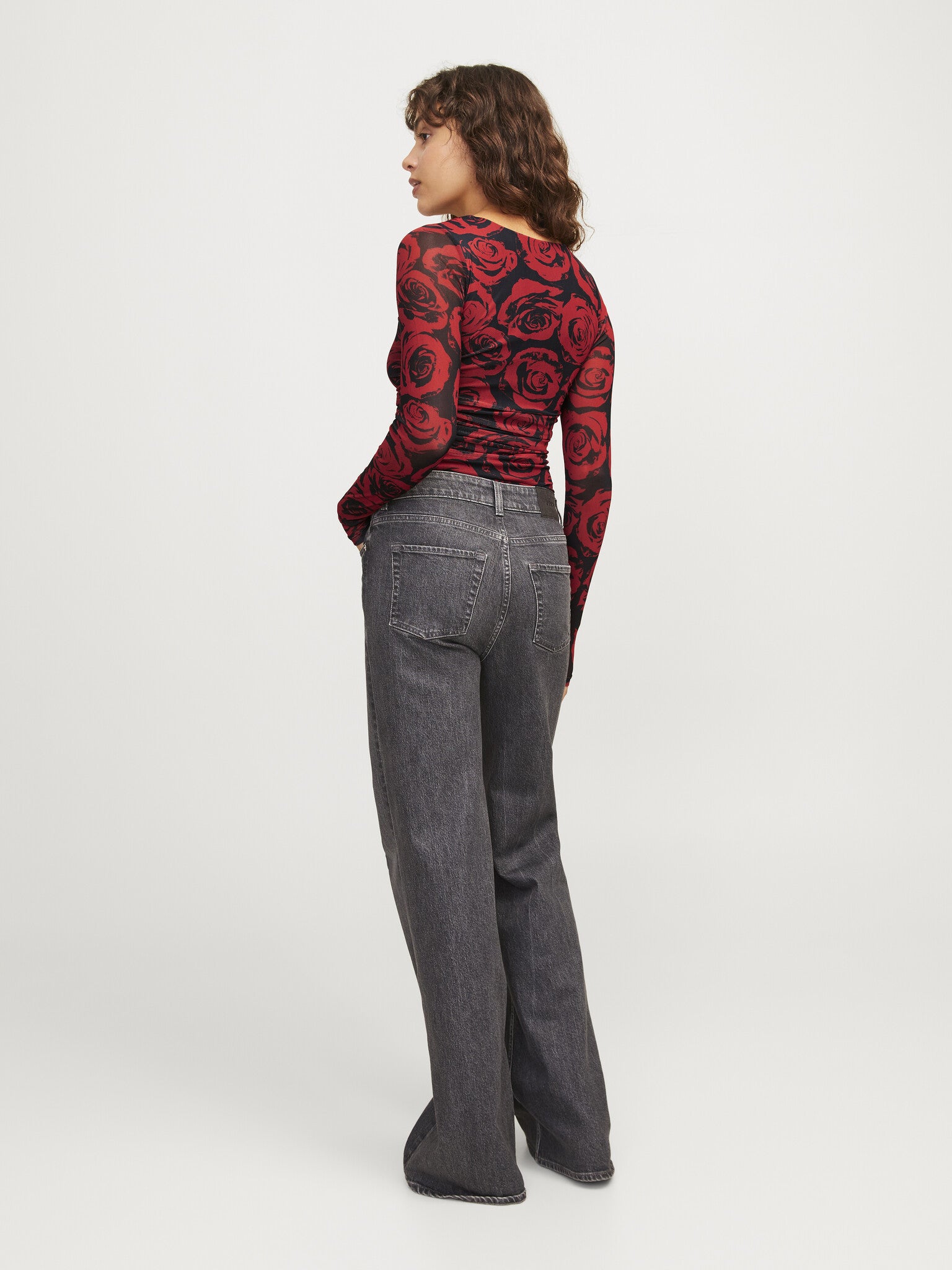 JXROSA MESH LS  TOP - FIERY RED
