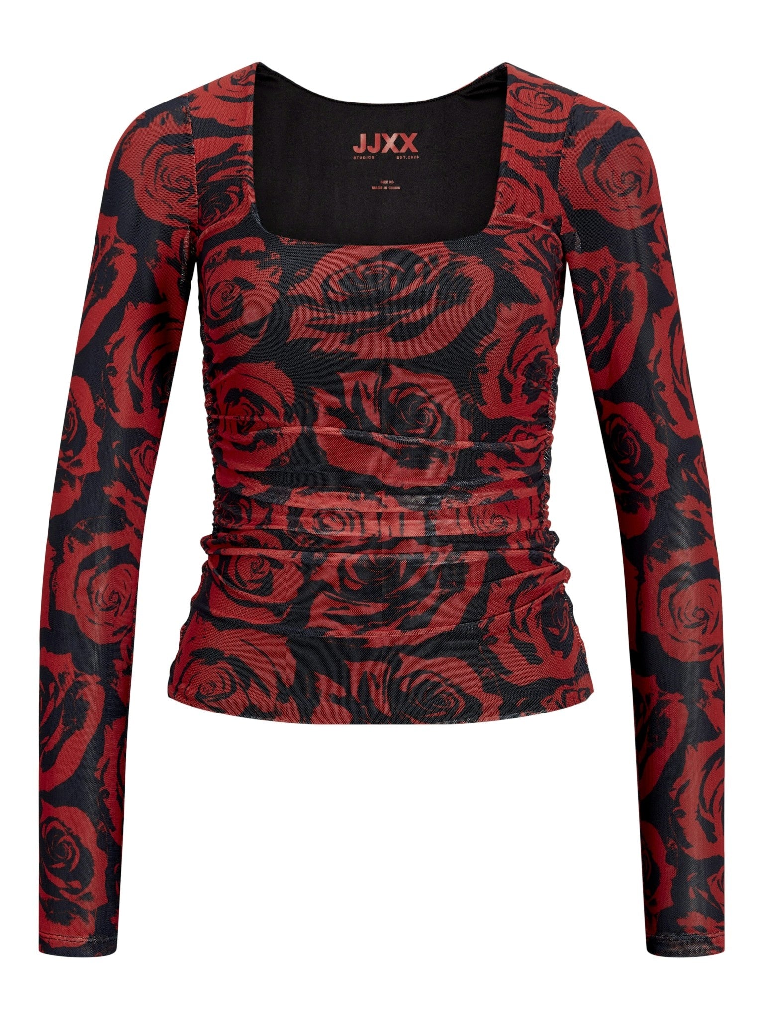 JXROSA MESH LS  TOP - FIERY RED